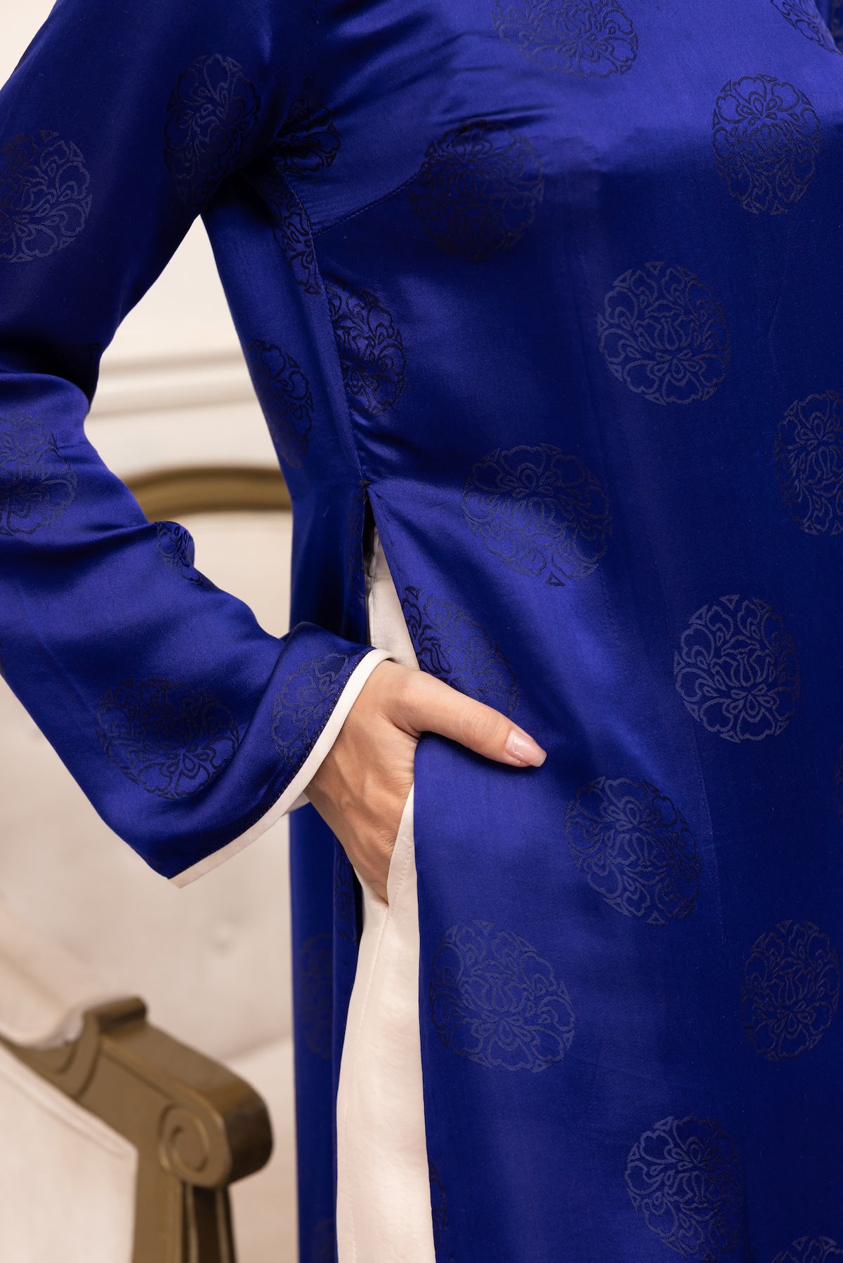 Blue silk Vietnamese dress