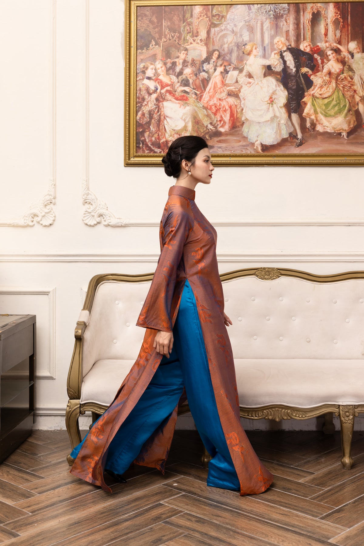 fron slit silk ao dai dress