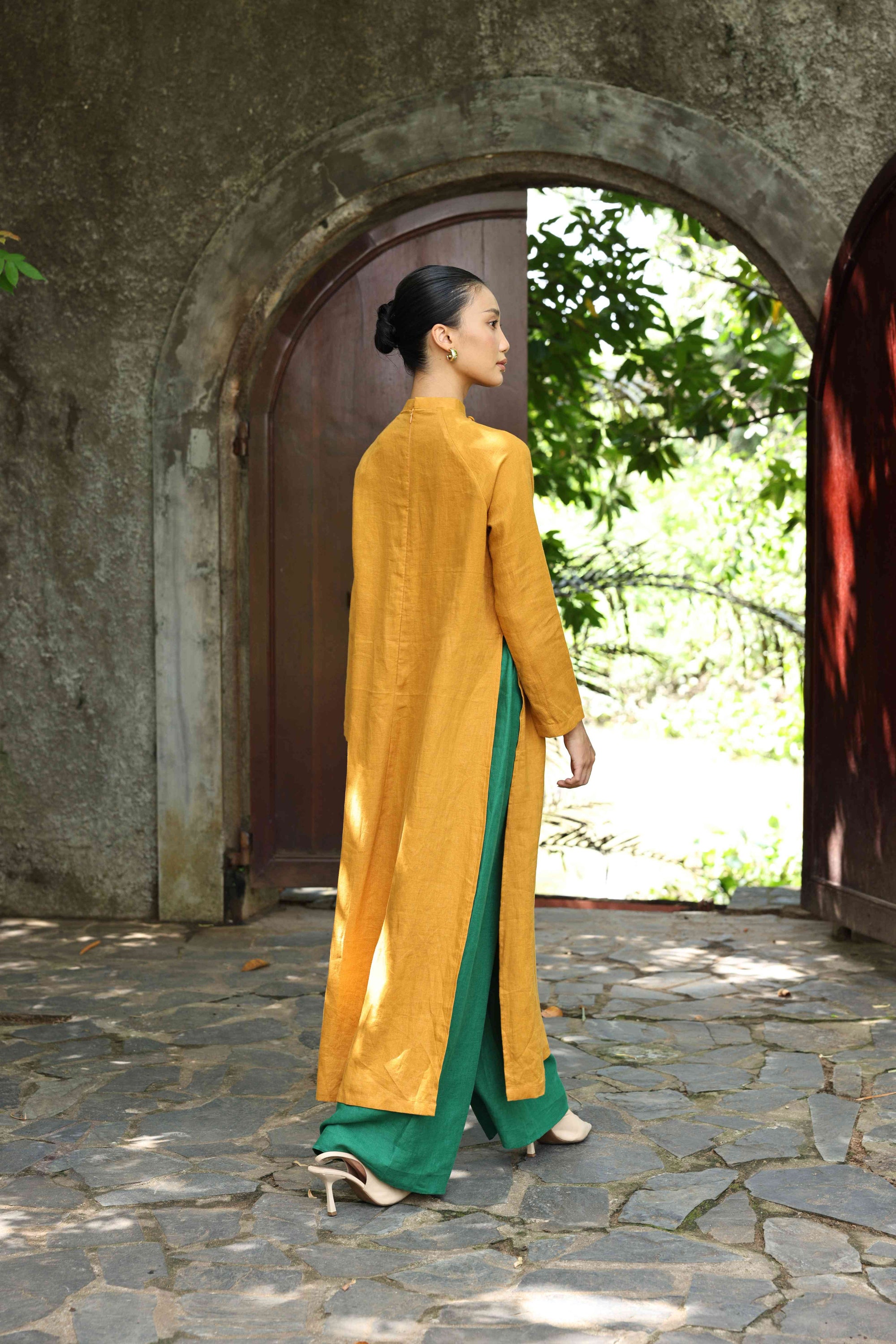 hand-embroidered Vietnamese tunic dress