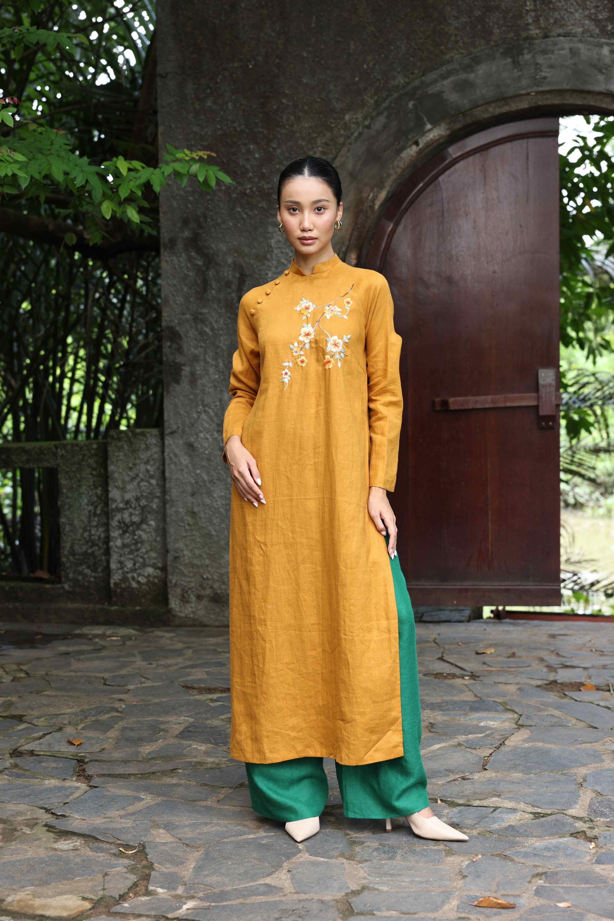 hand-embroidered Vietnamese tunic dress