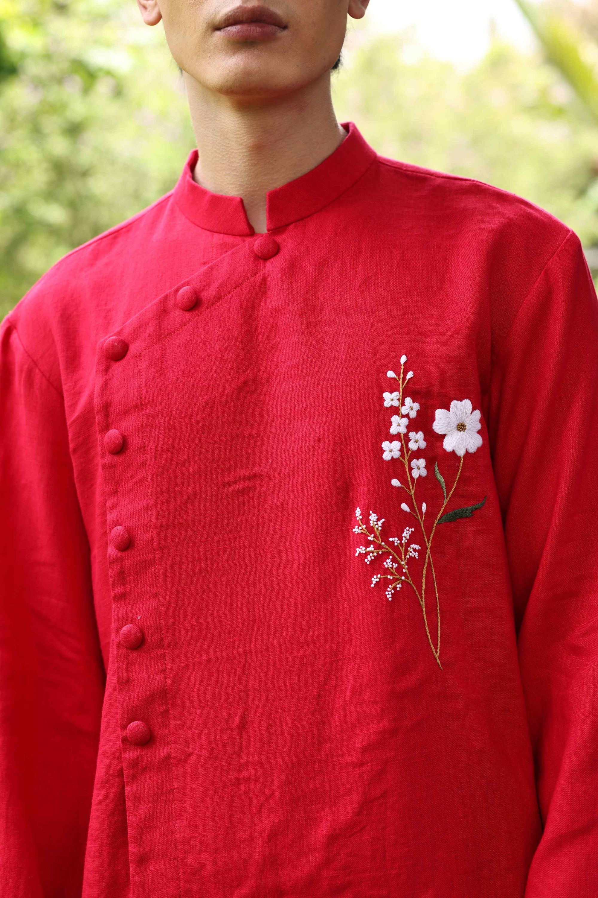 Hand-embroidered men’s wedding ao dai