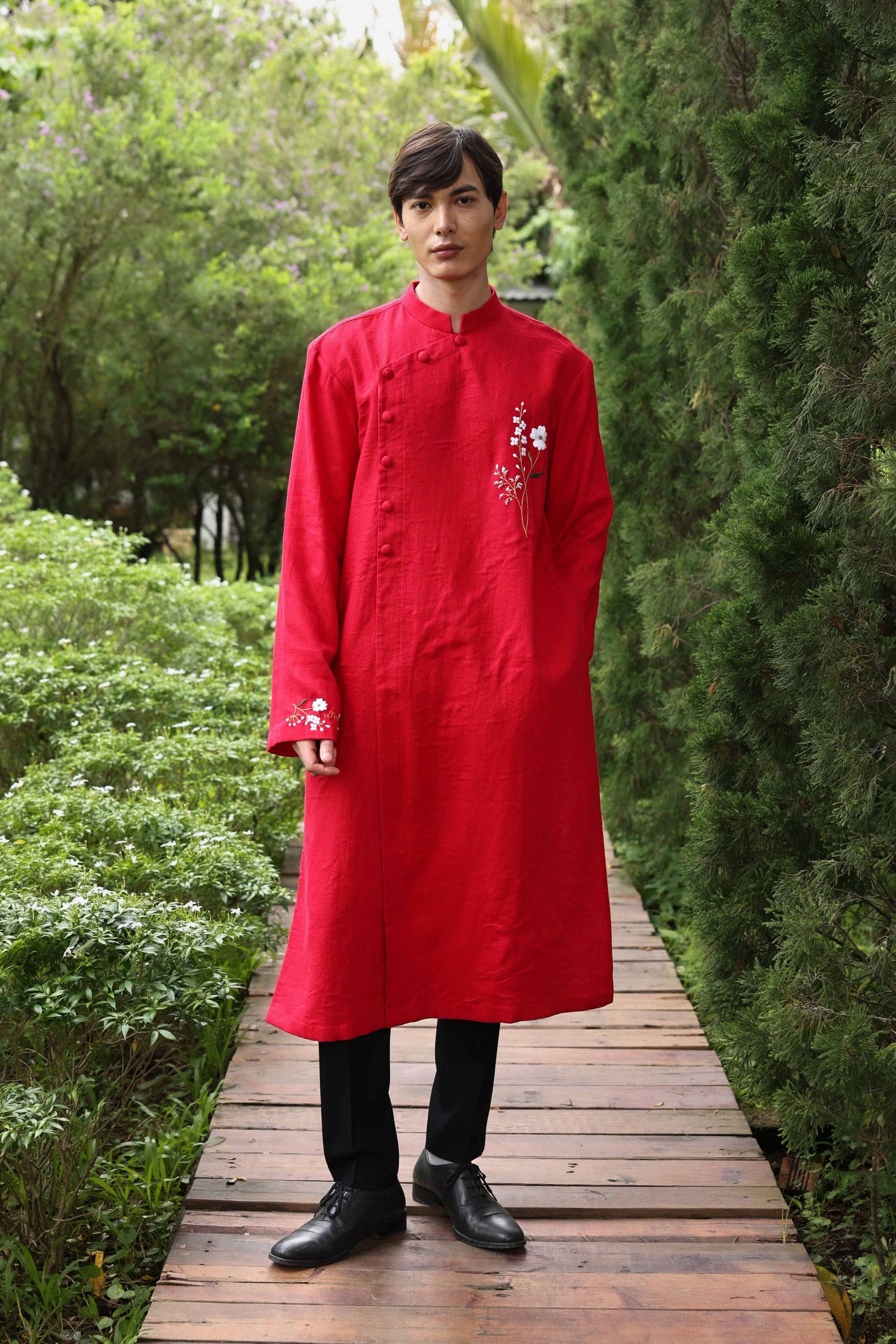 Hand-embroidered men’s wedding ao dai