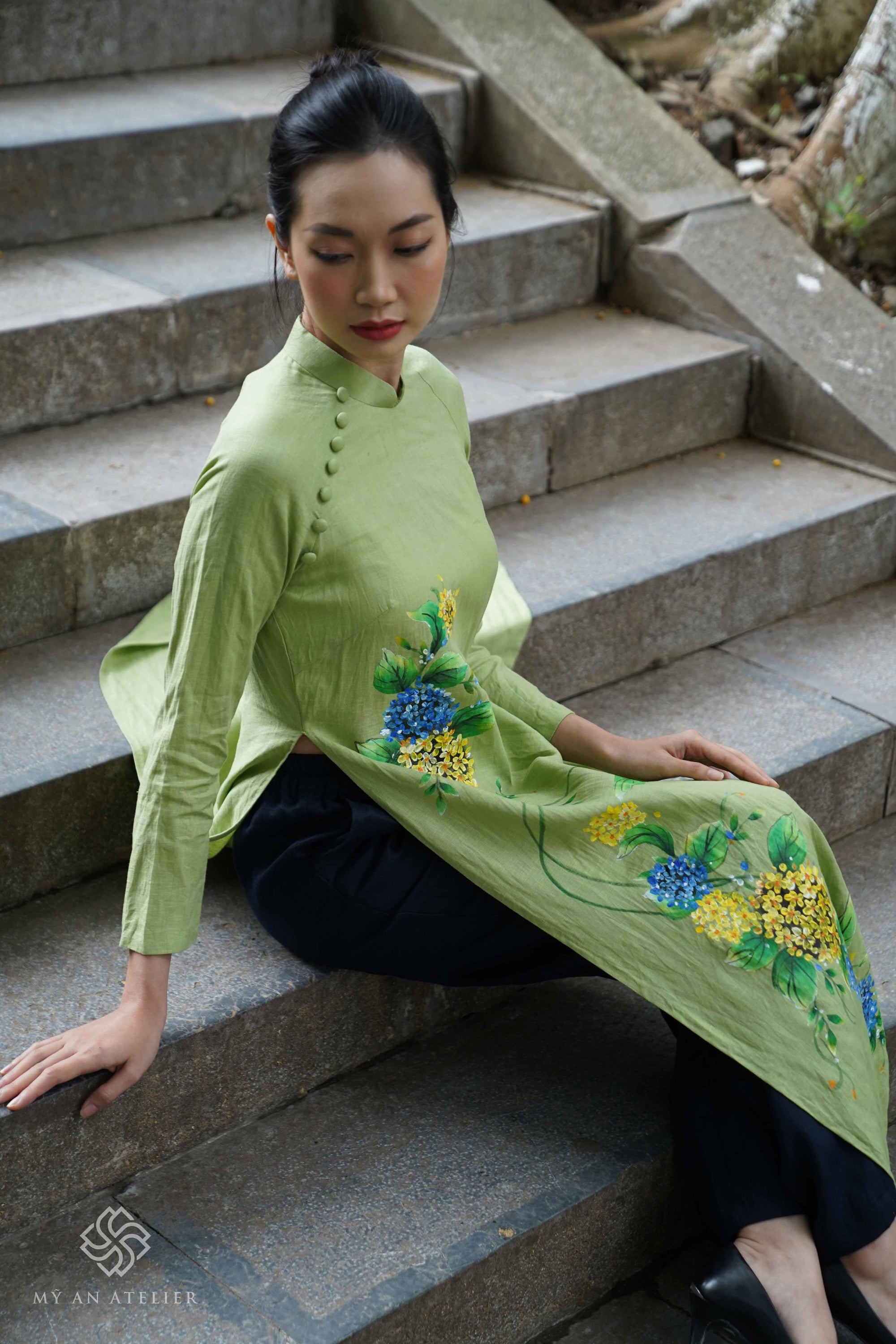 Hand-painted ao dai modern women