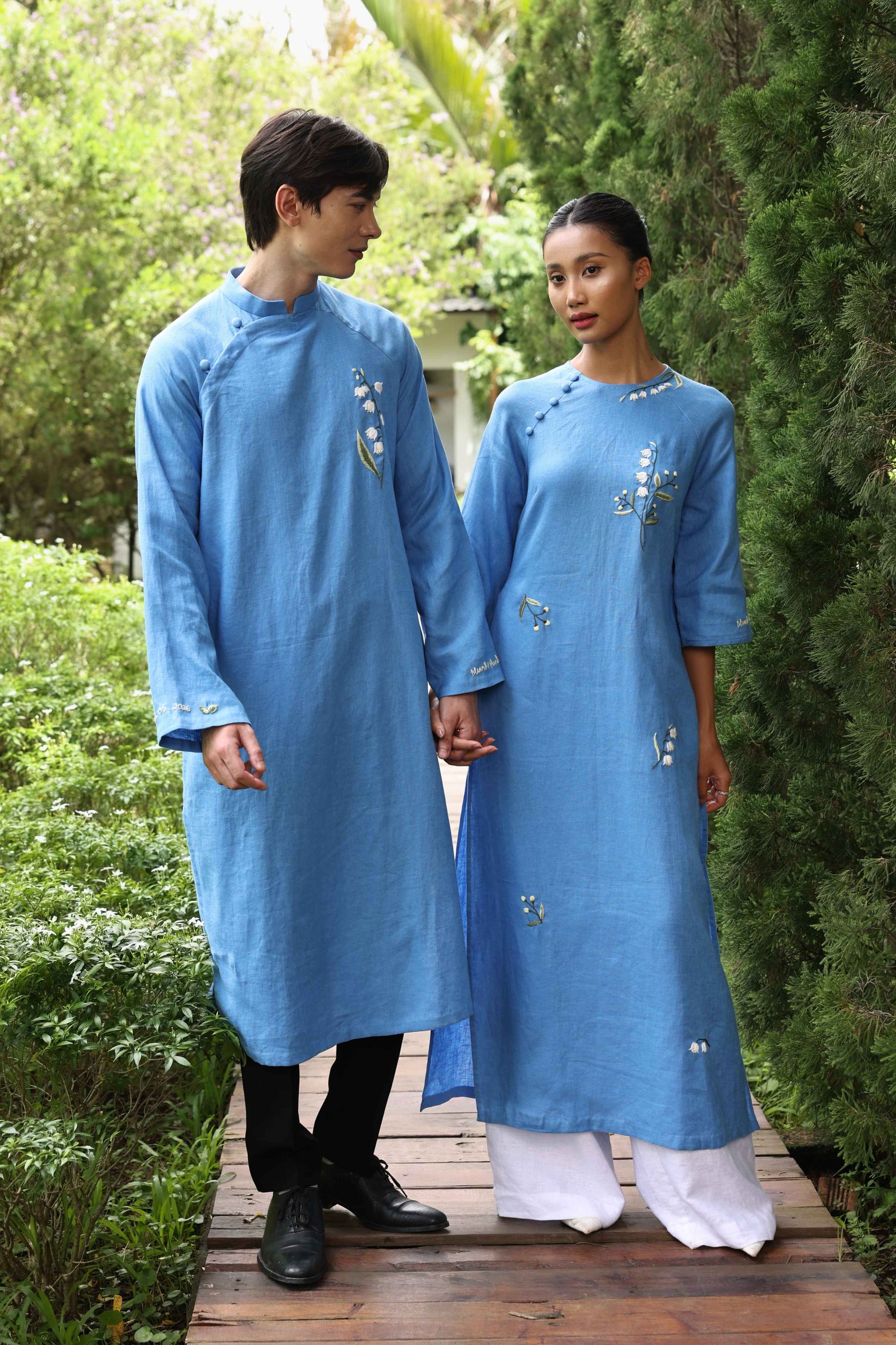 Handmade linen ao dai for couple