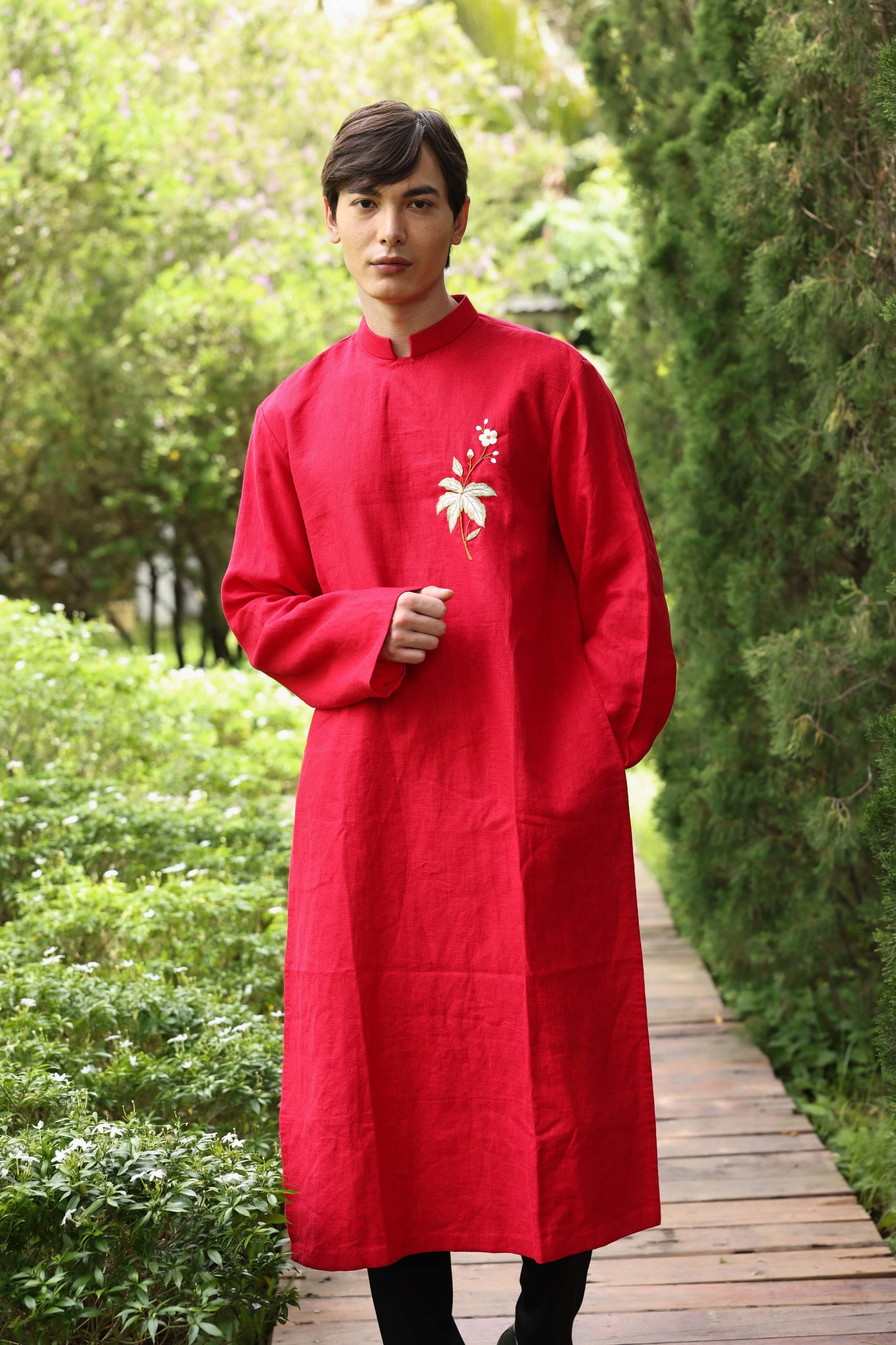 Handmade linen ao dai for groom