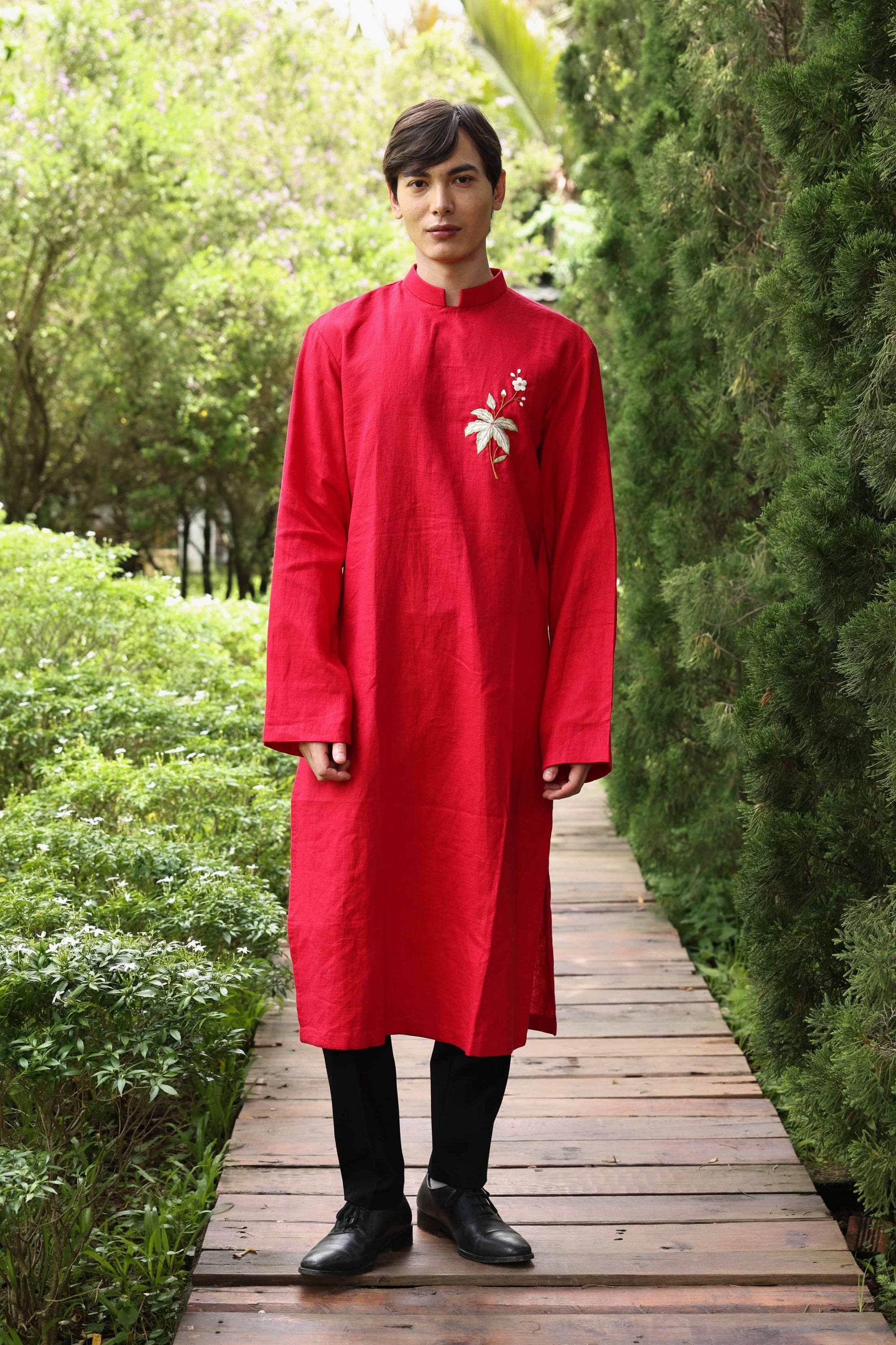 Handmade linen ao dai for groom