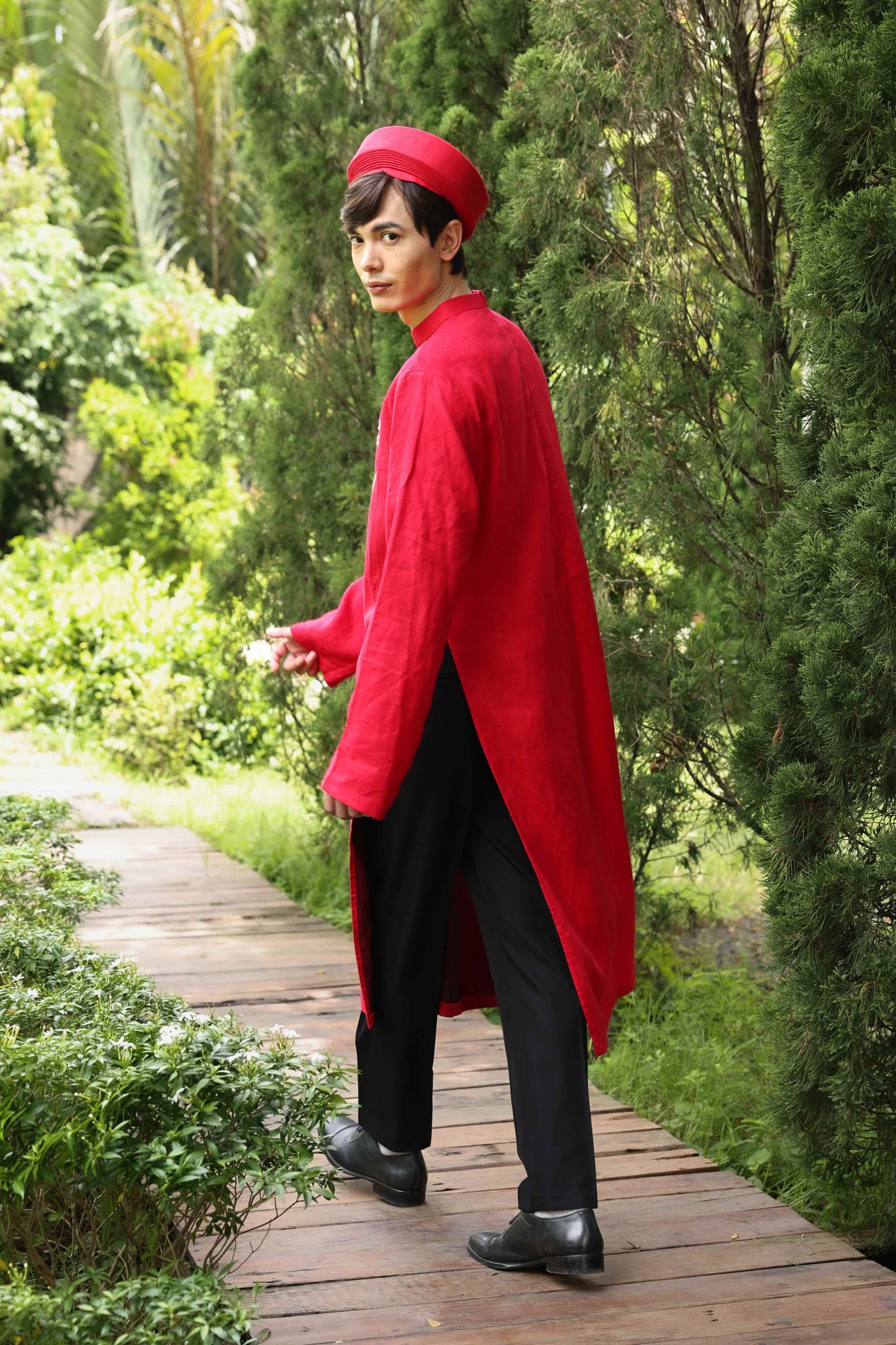 Handmade linen ao dai for groom