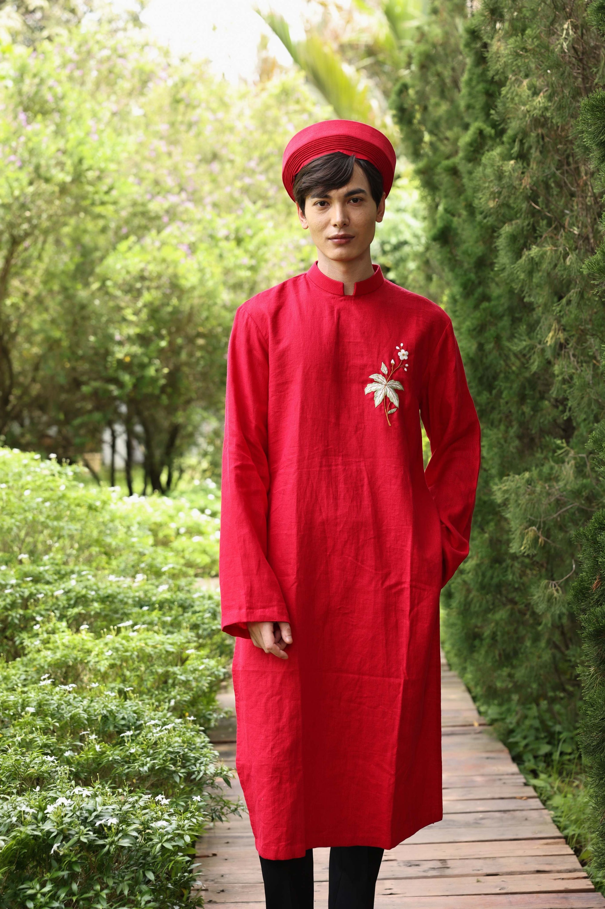 Handmade linen ao dai for groom