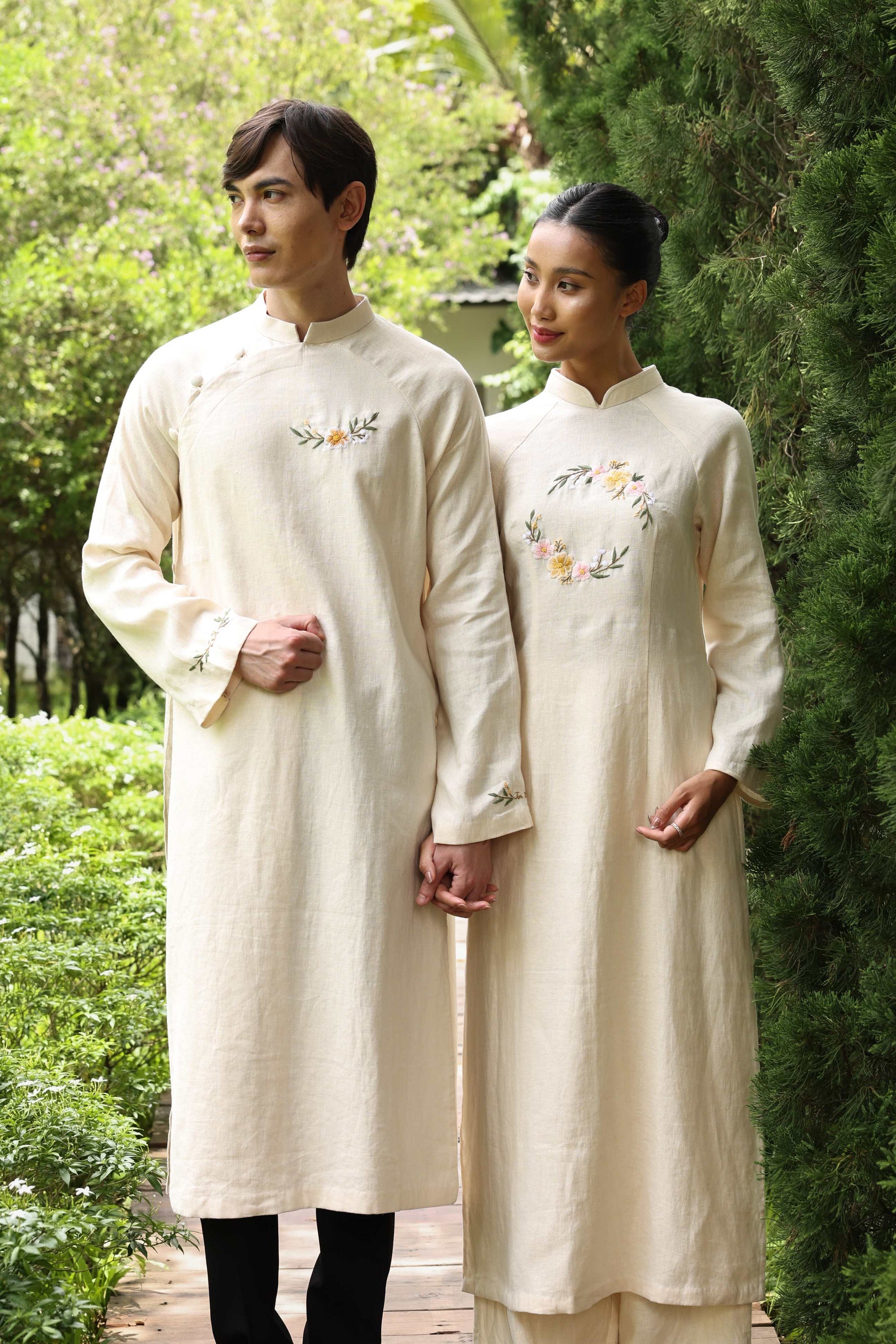 Handmade linen ao dai for wedding