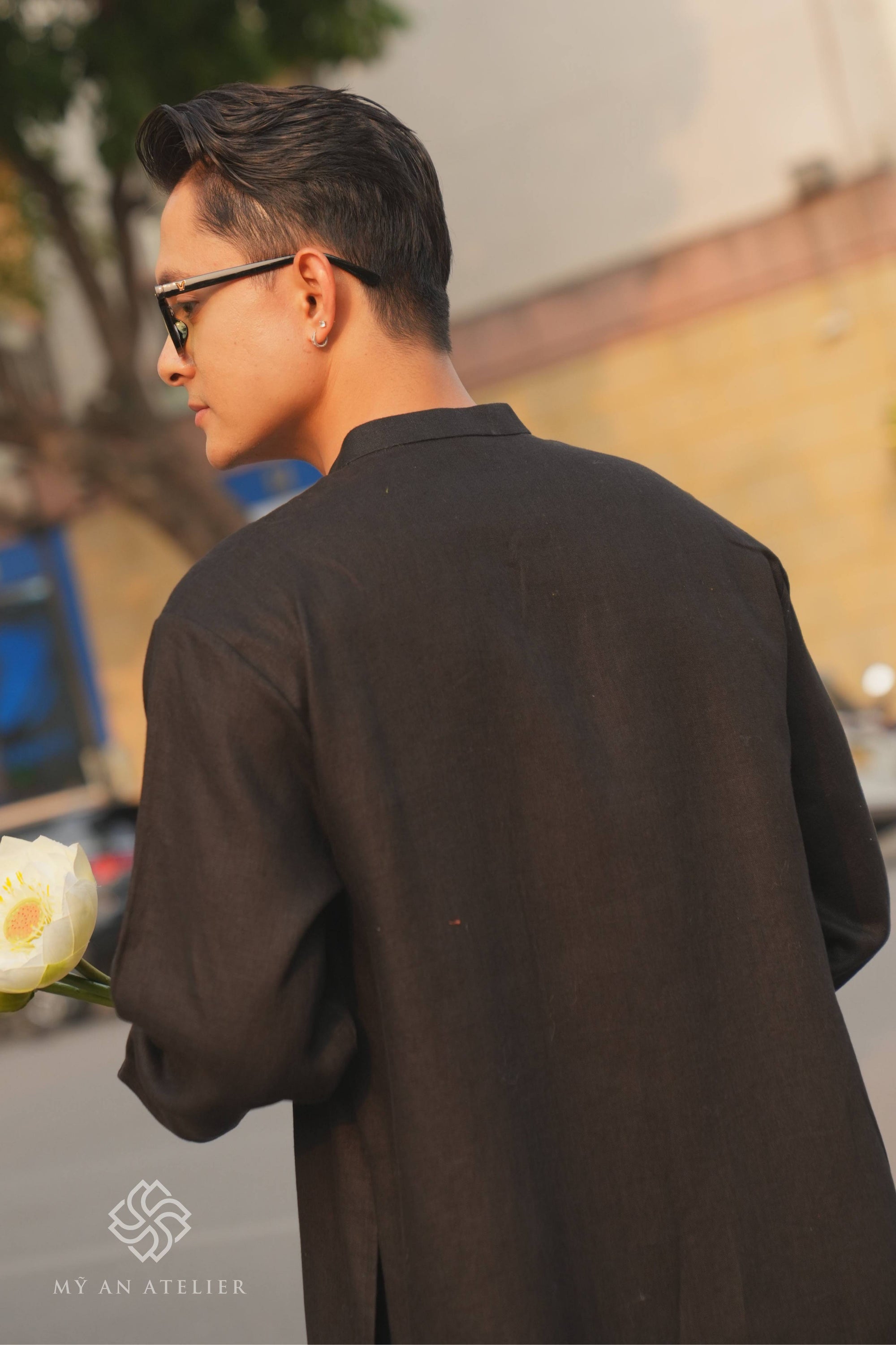 Linen black ao dai for men