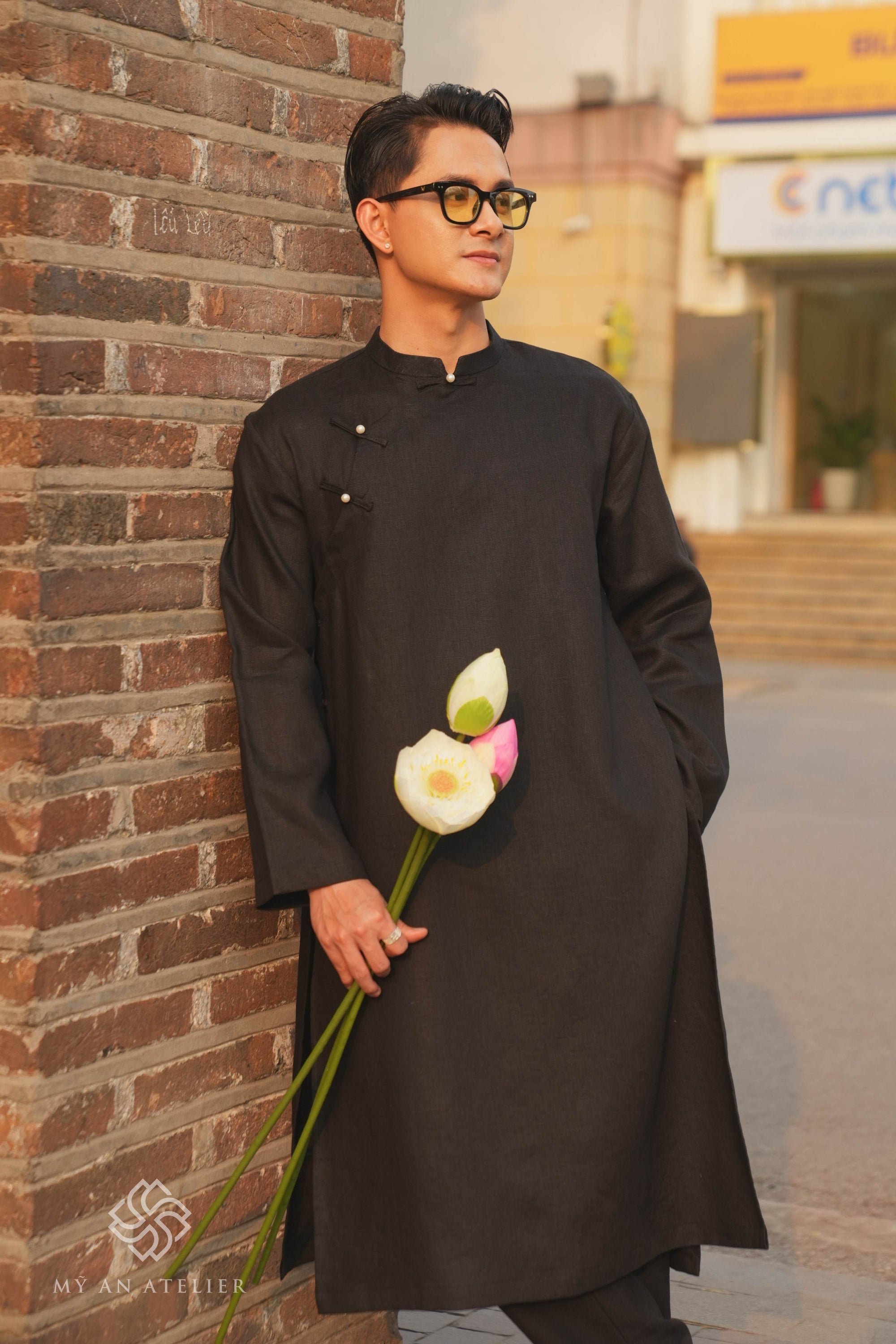 Linen black ao dai for men