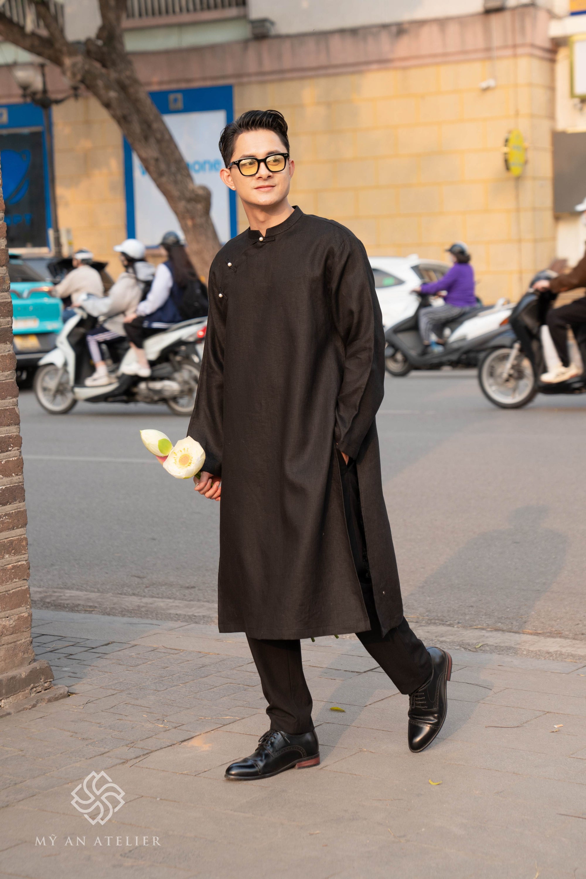 Linen black ao dai for men