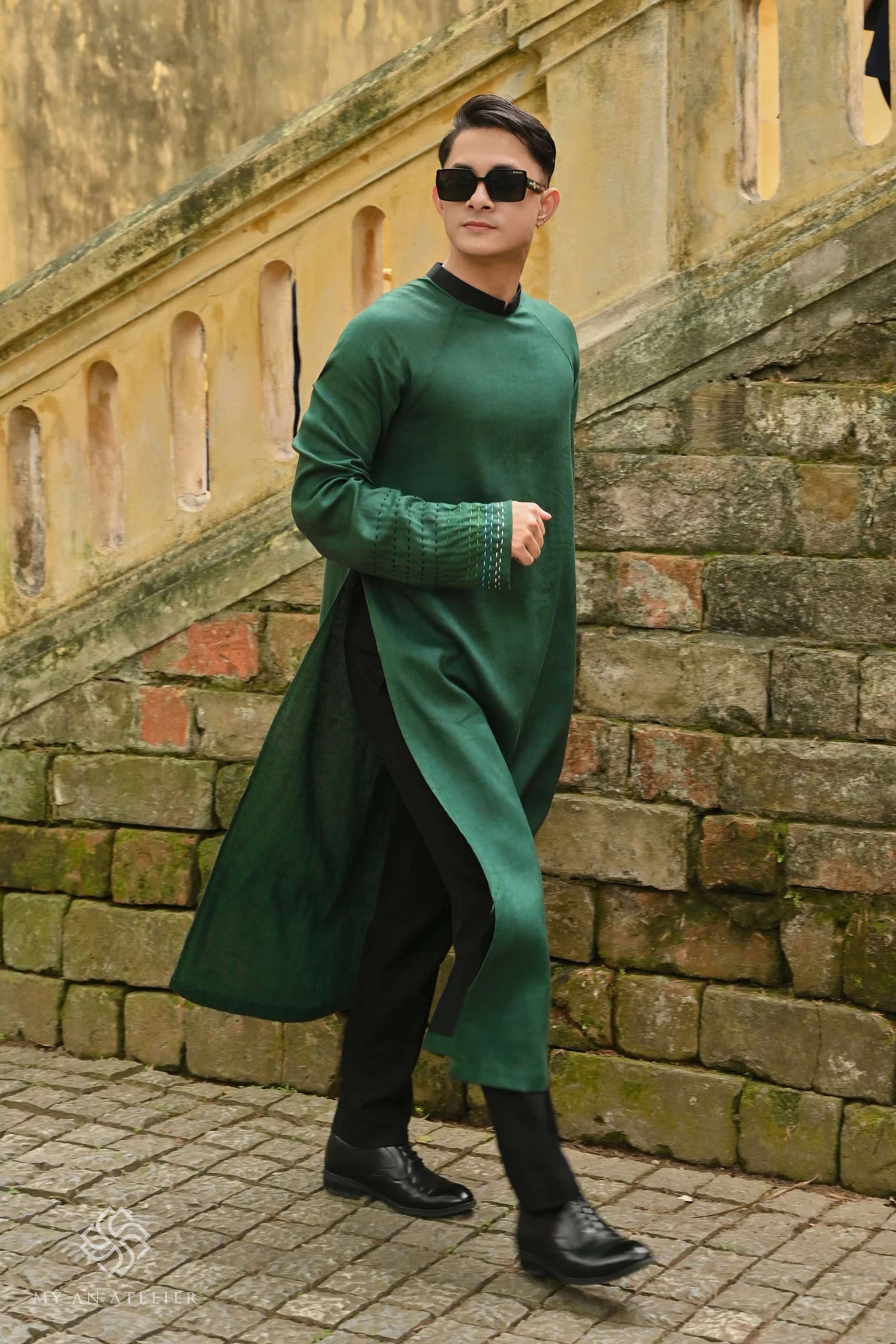 Linen long dress ao dai for men