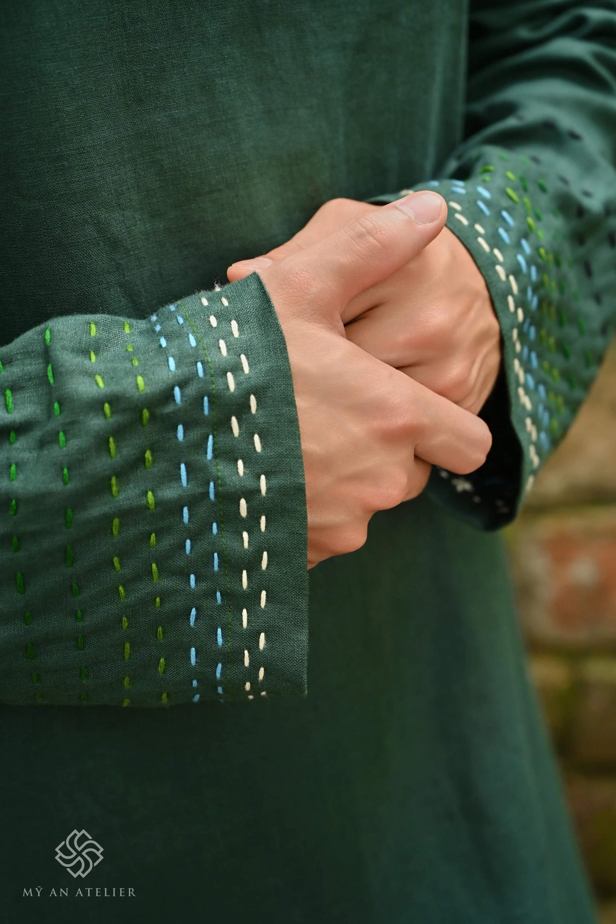 Linen long dress ao dai for men