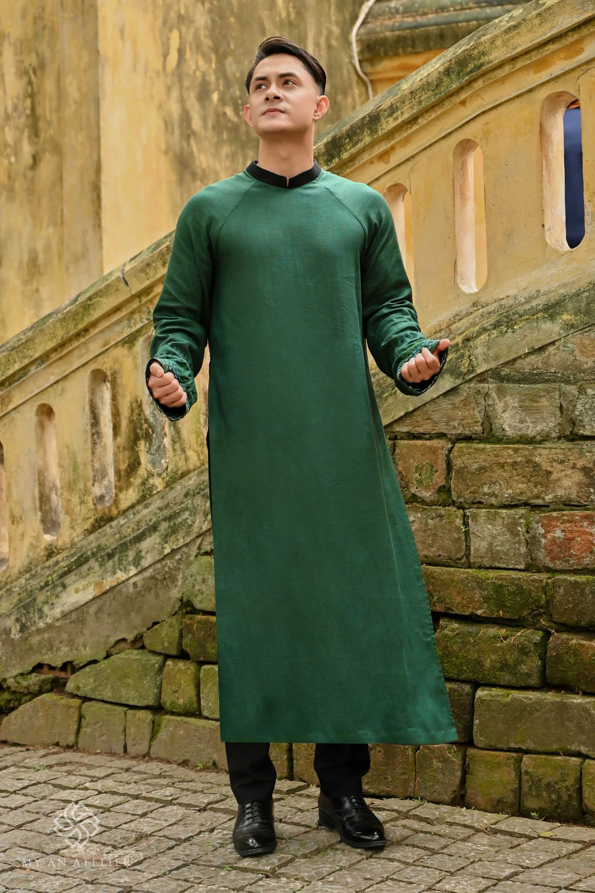 Linen long dress ao dai for men