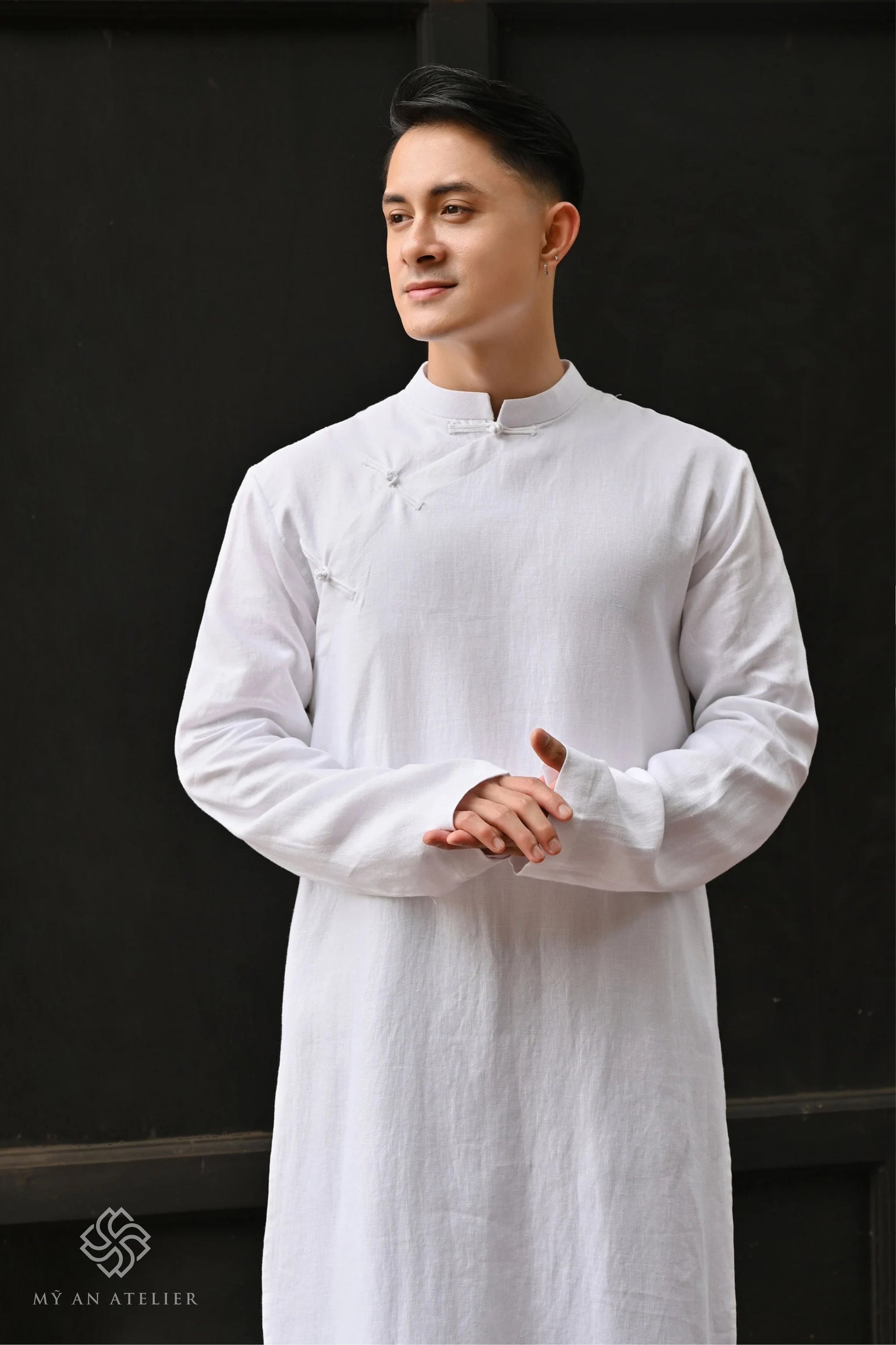 Linen men long Vietnamese dress
