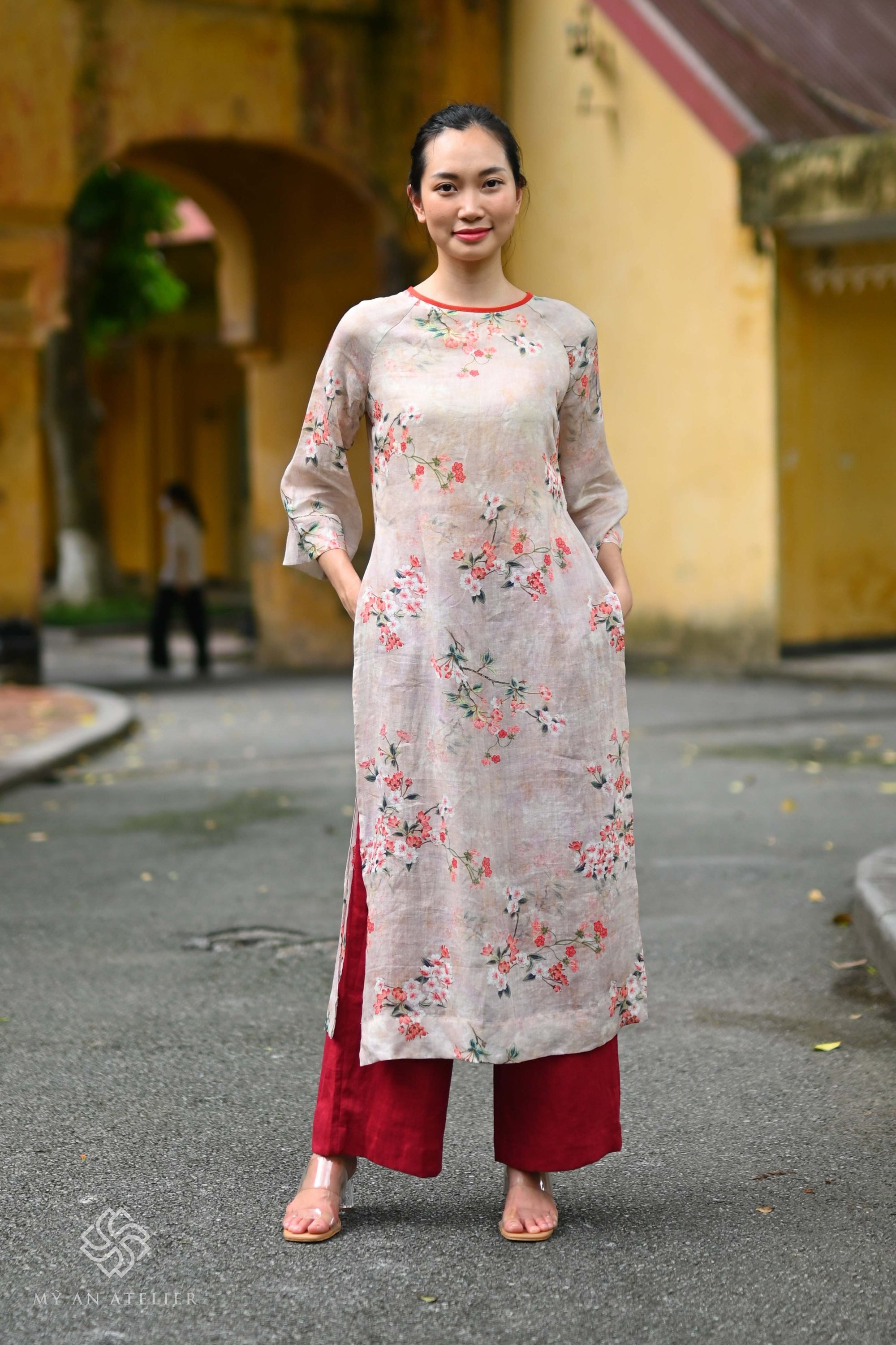 Linen Vietnamese dress ao dai