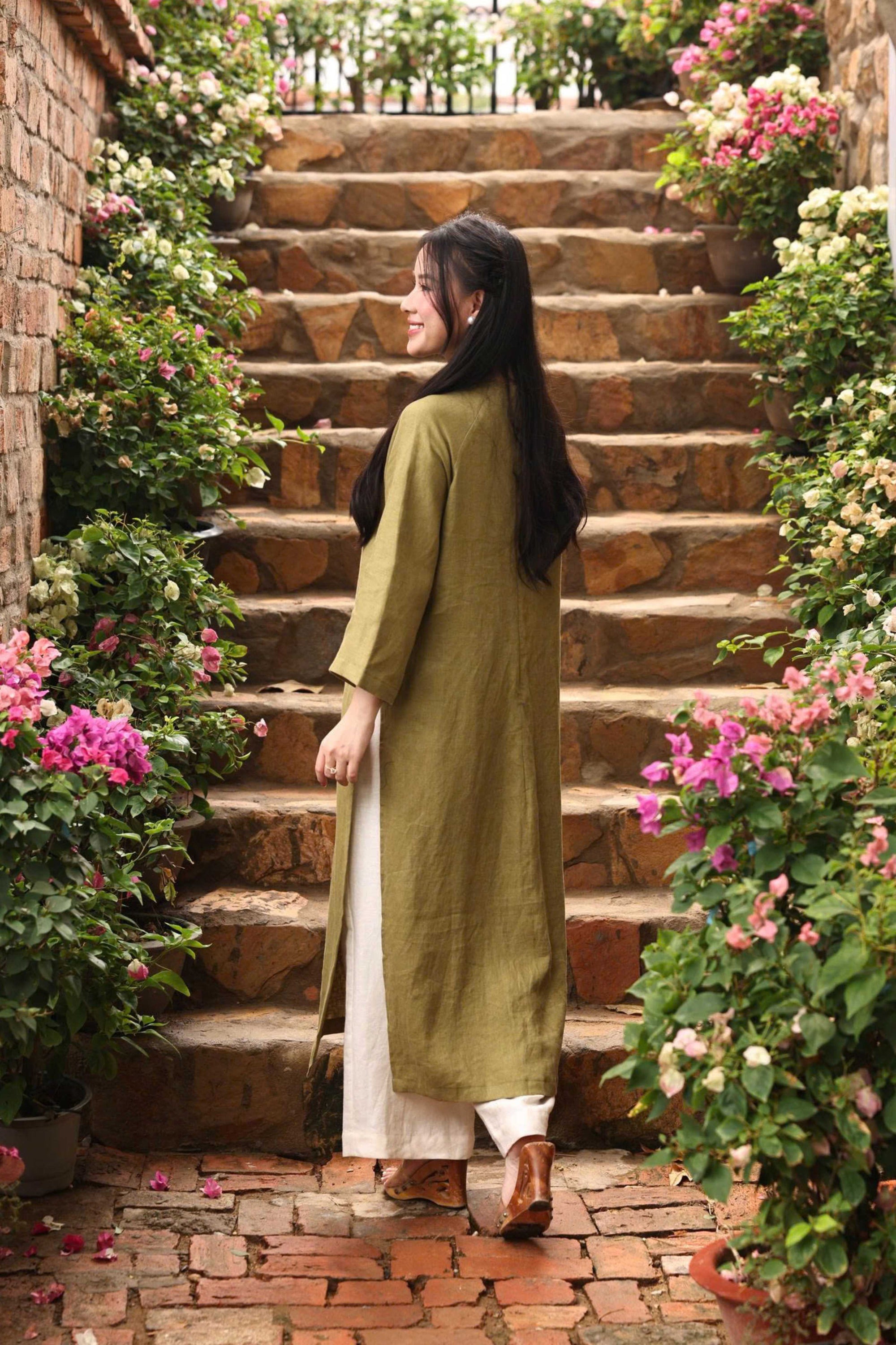 Linen Vietnamese long dress