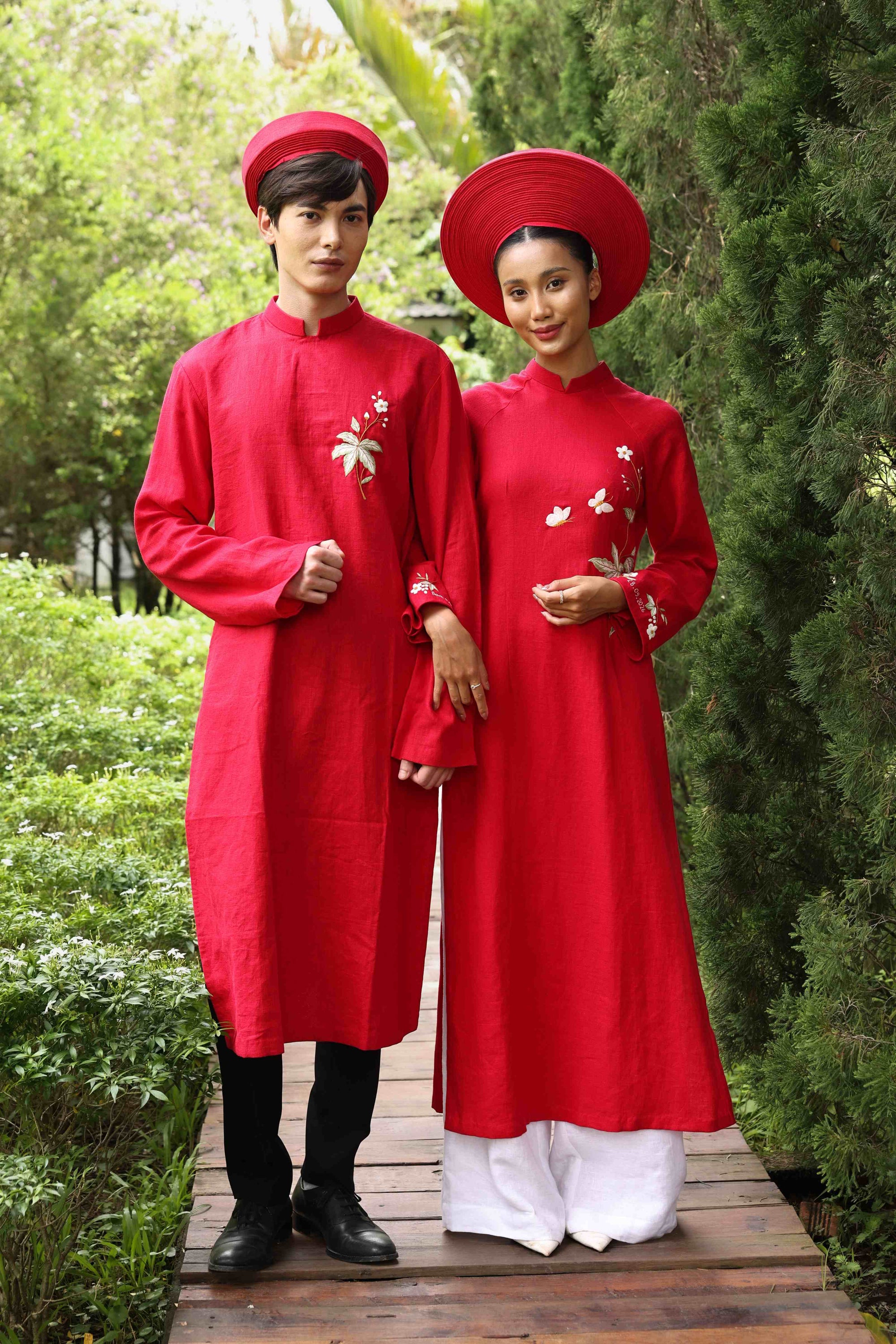 Linen Vietnamese wedding headpiece set