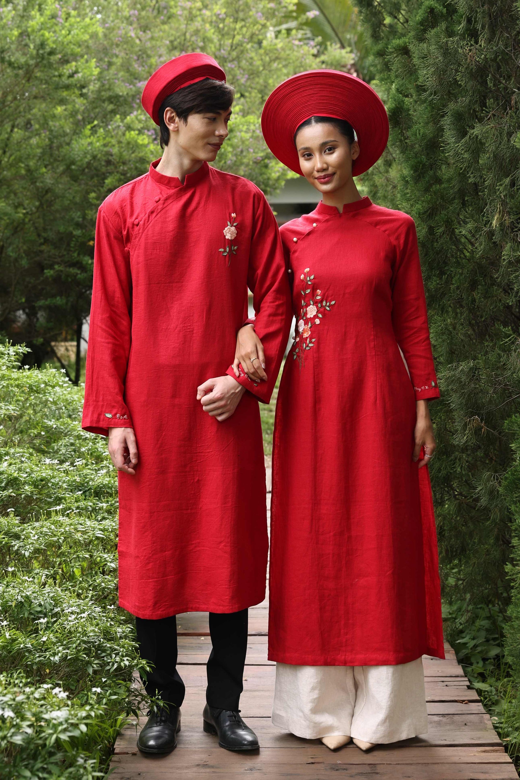 Linen Vietnamese wedding headpiece set