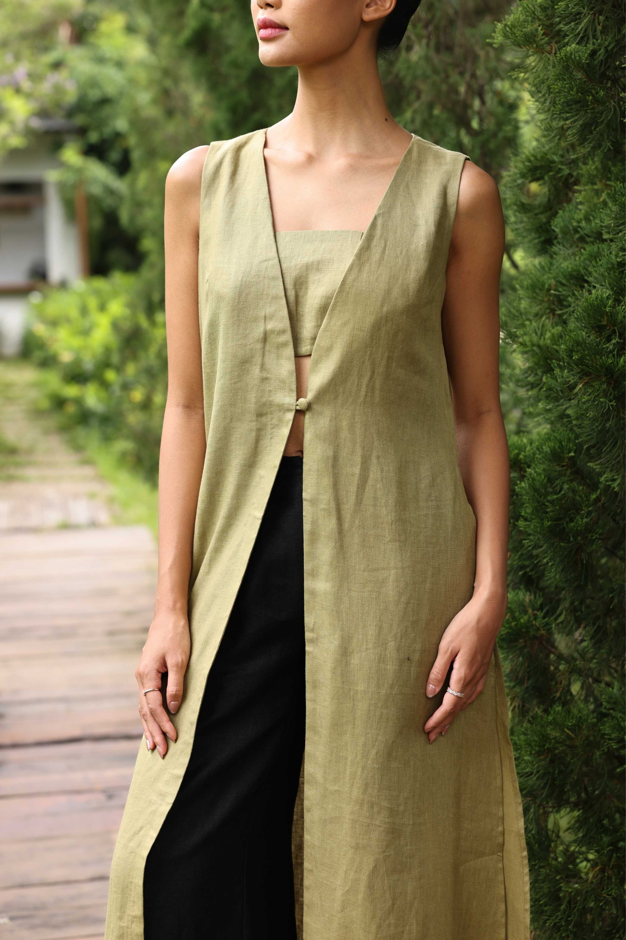Long linen Vietnamese dress LW-56