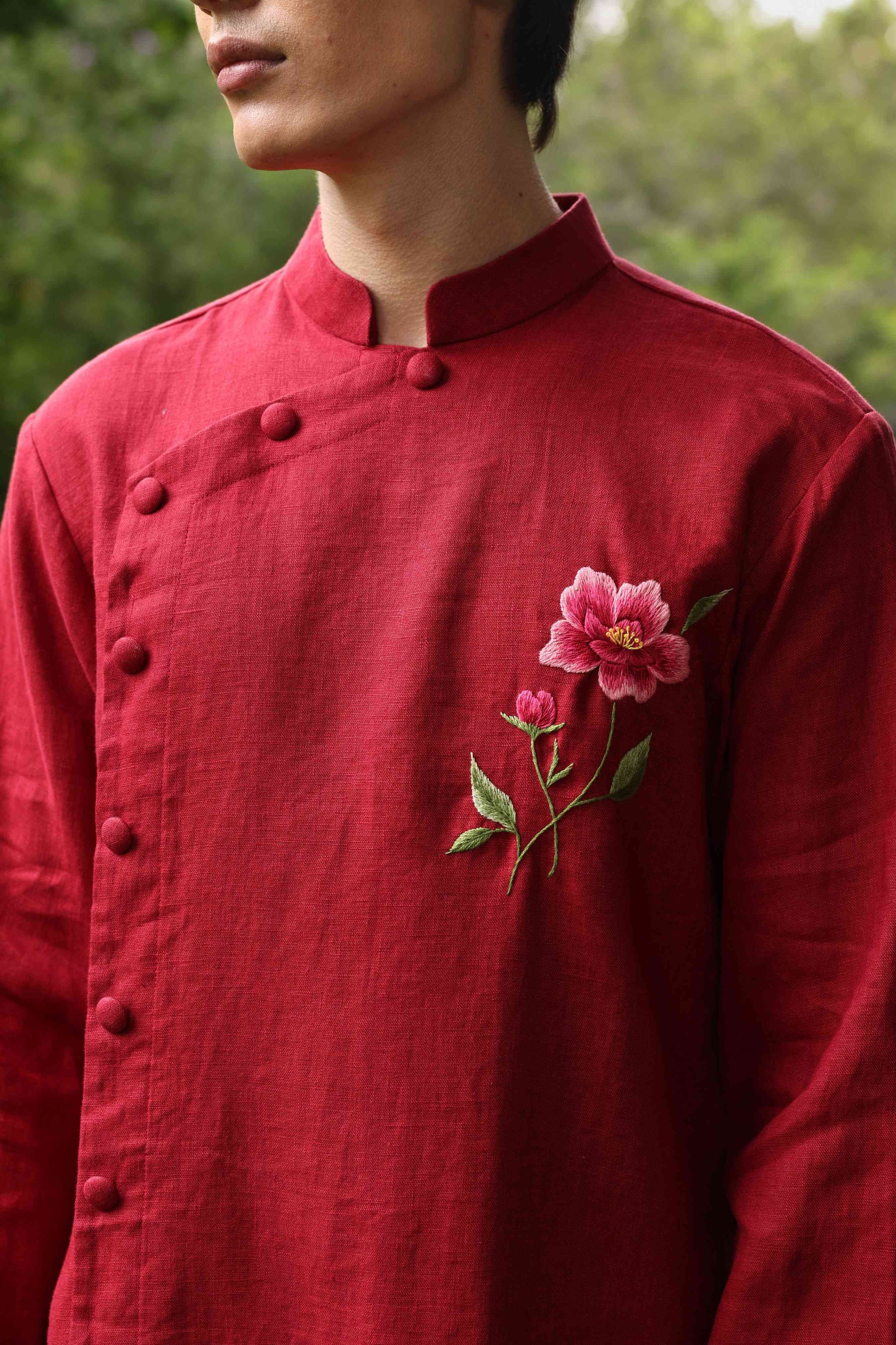 Men’s red linen wedding tunic