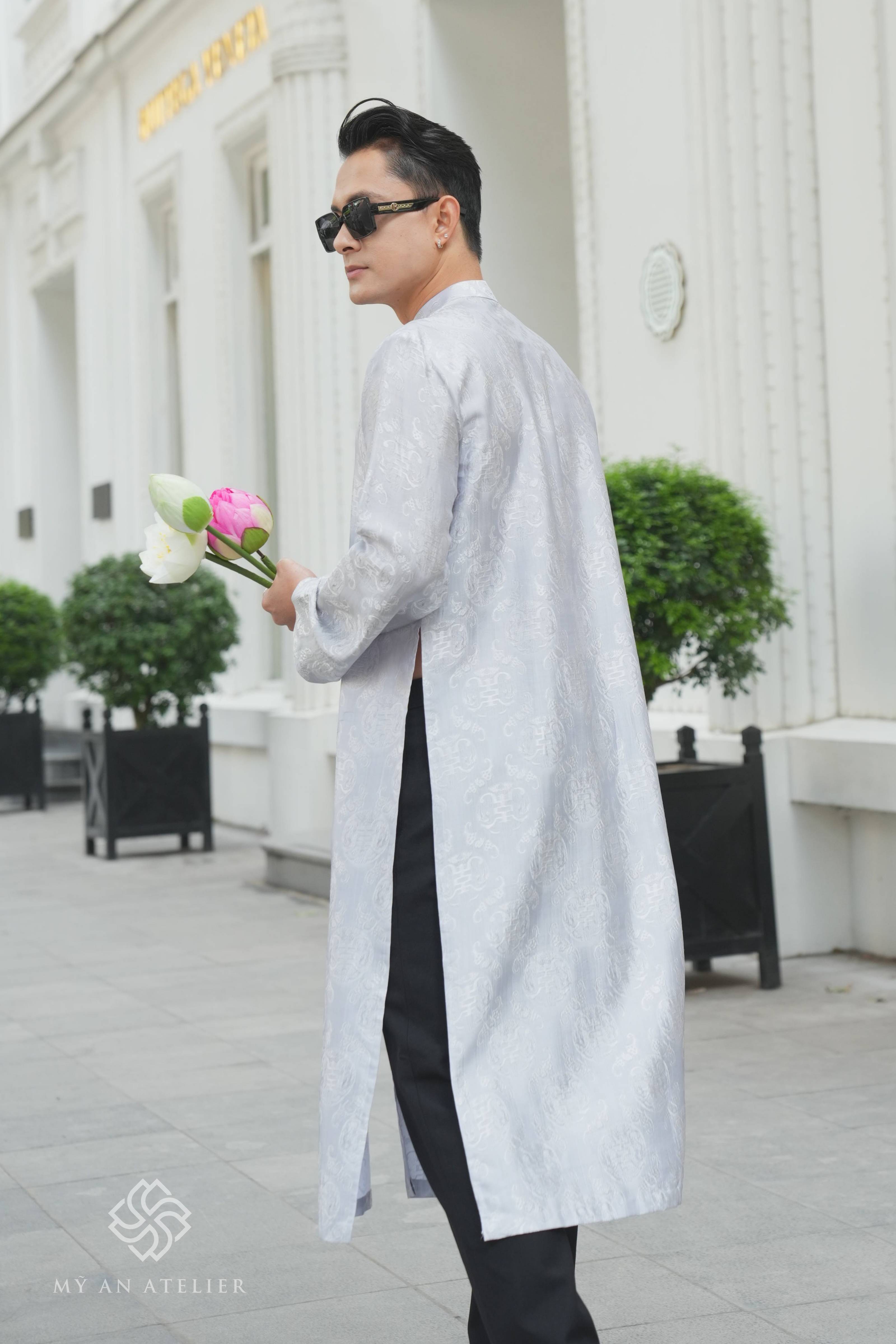 Mulberry silk Vietnamese long dress men SADM-2A