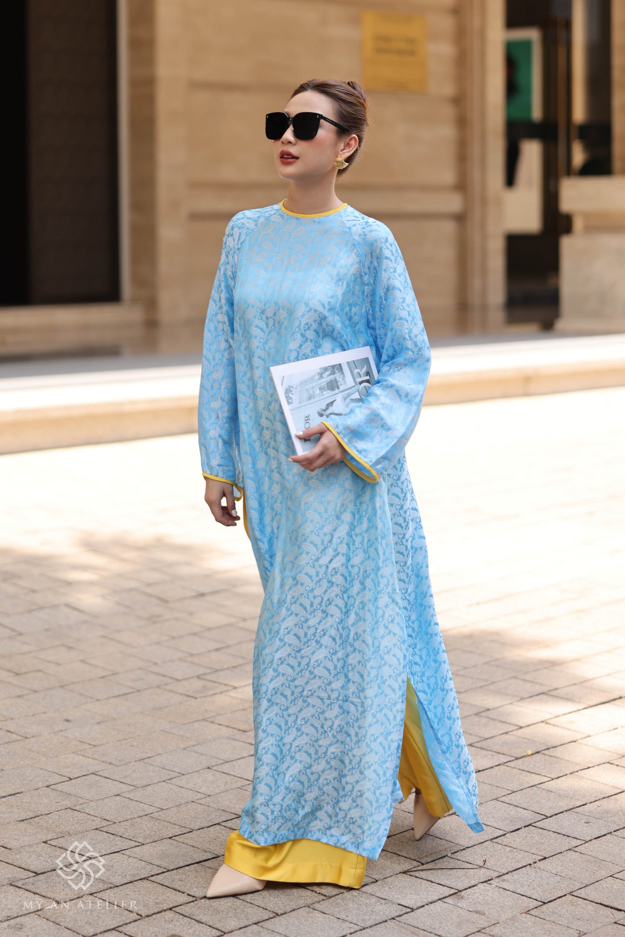 Mulberry silk blue Vietnamese dress