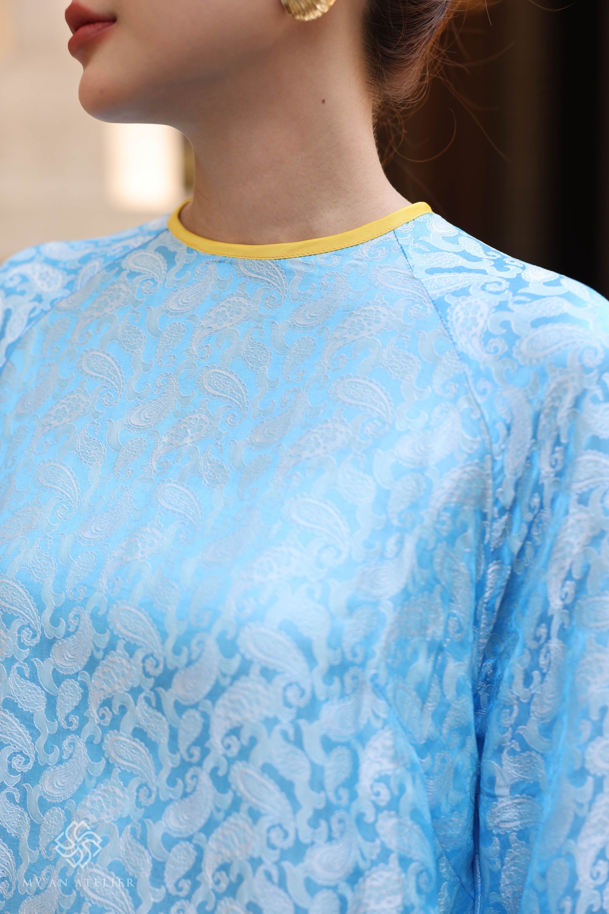 Mulberry silk blue Vietnamese dress