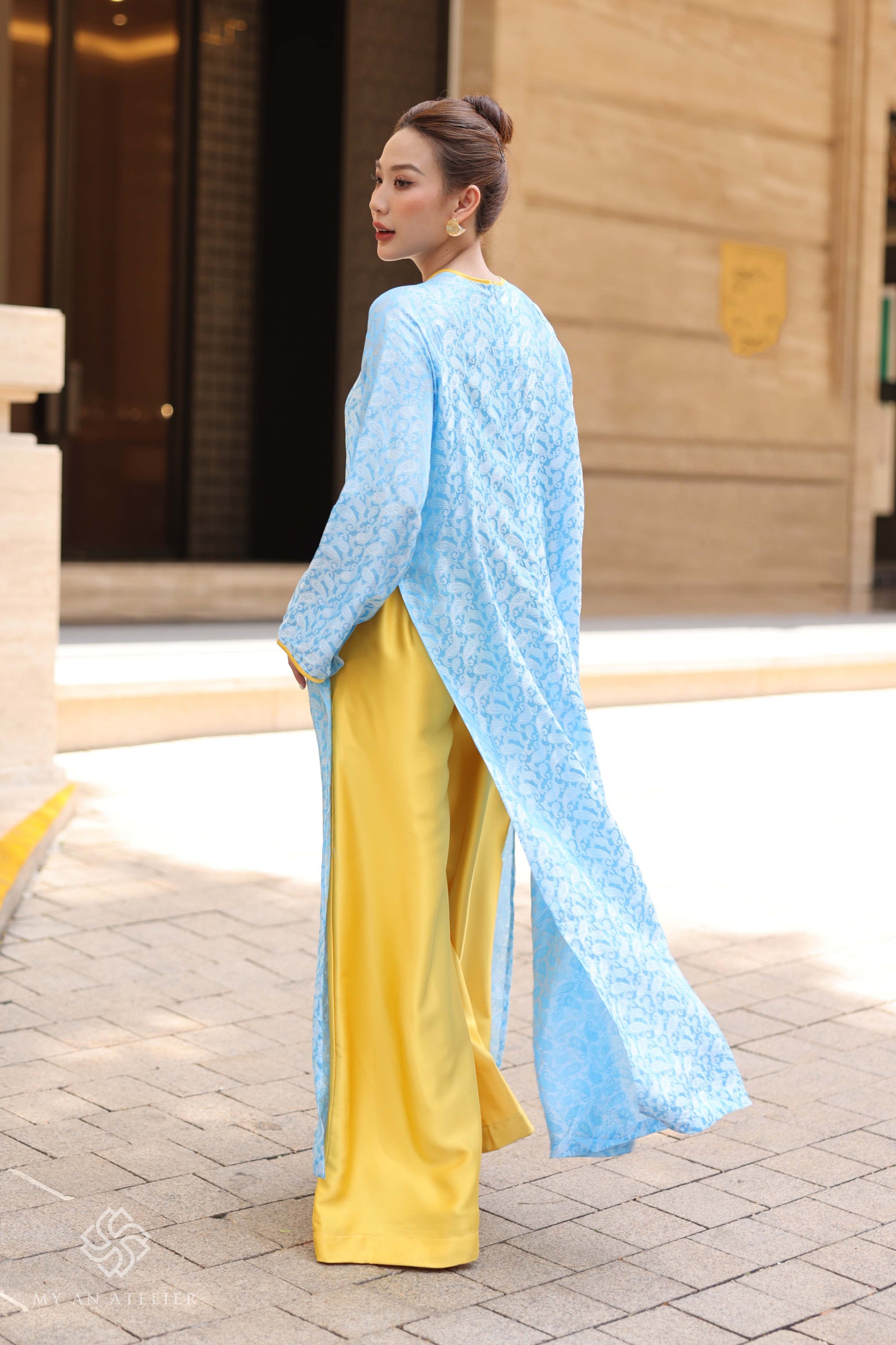 Mulberry silk blue Vietnamese dress