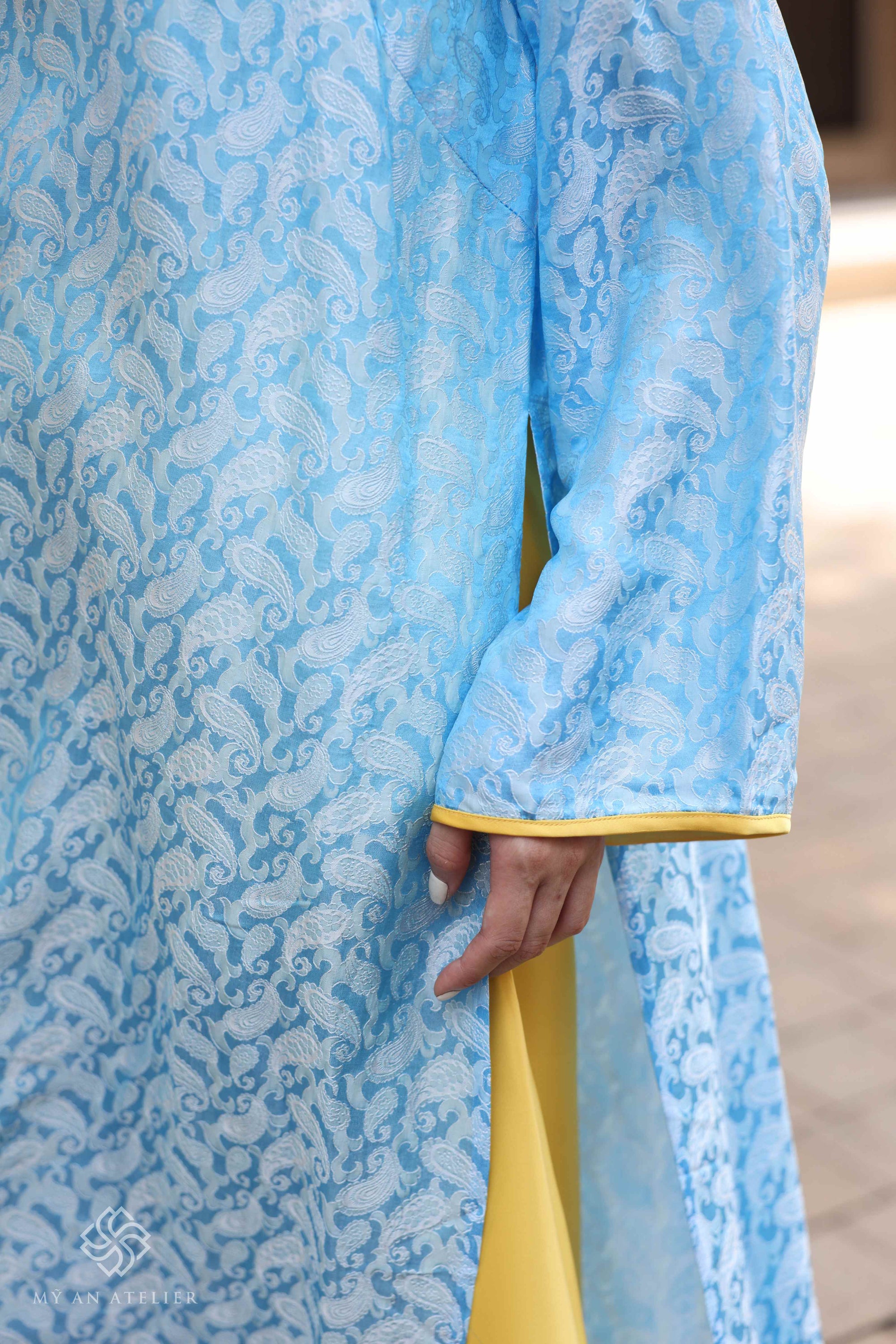 Mulberry silk blue Vietnamese dress