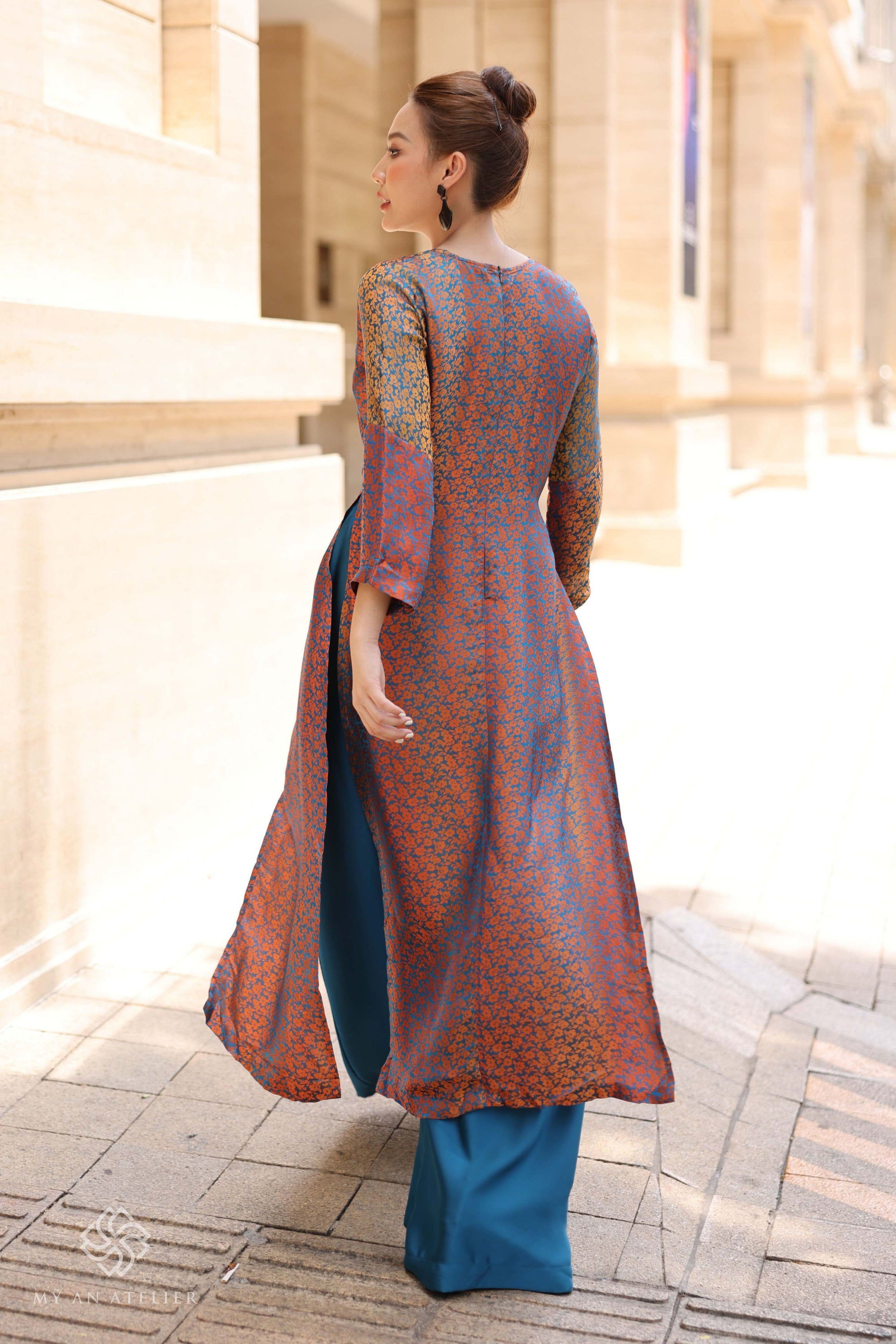 Mulberry silk front slit ao dai dress