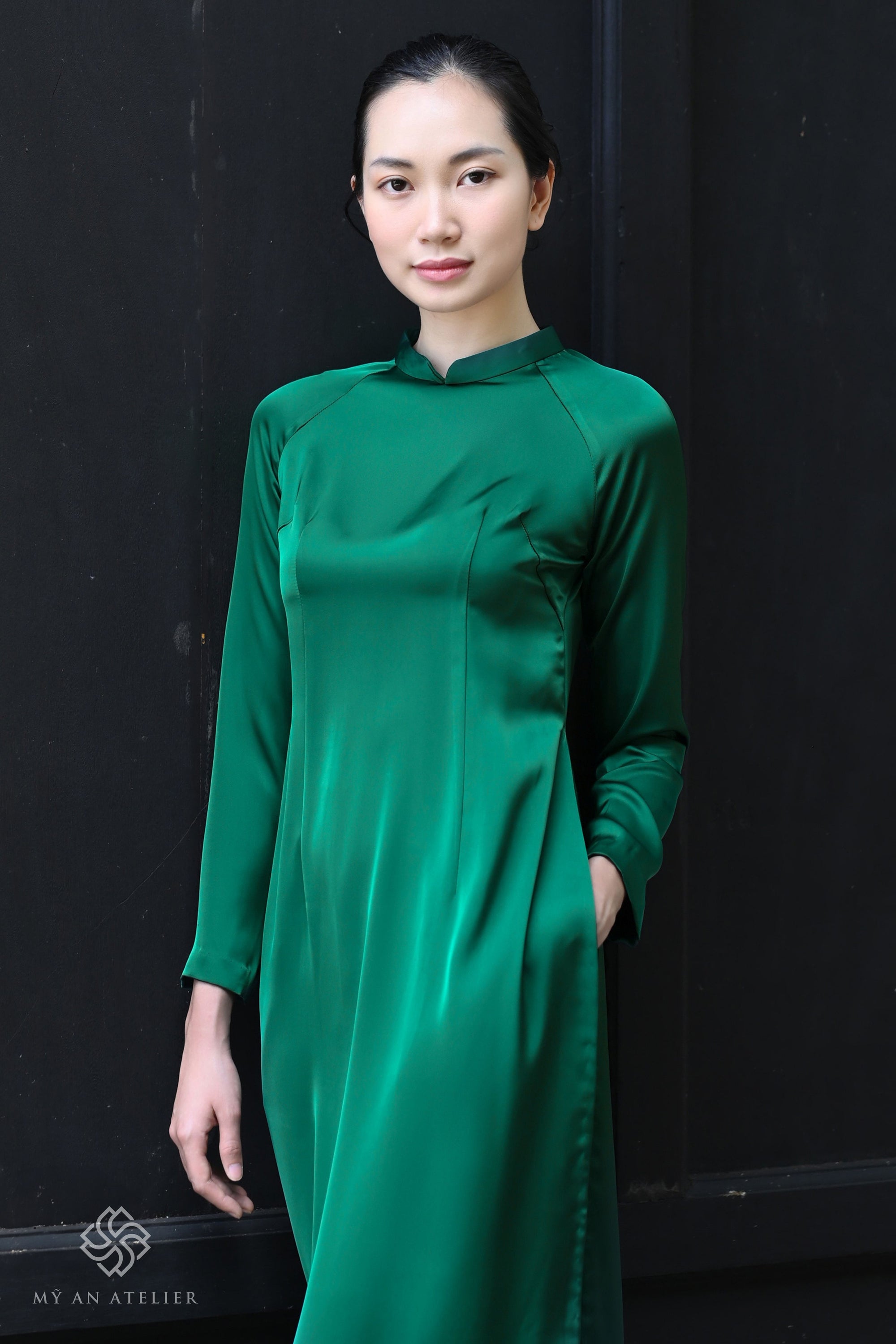 Mulberry silk green Vietnamese dress
