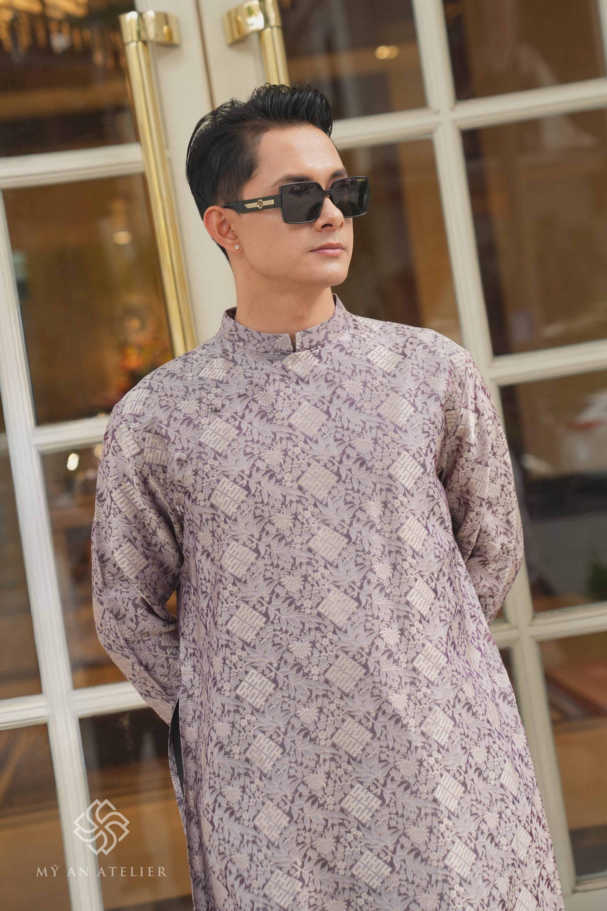 Mulberry silk men ao dai dress