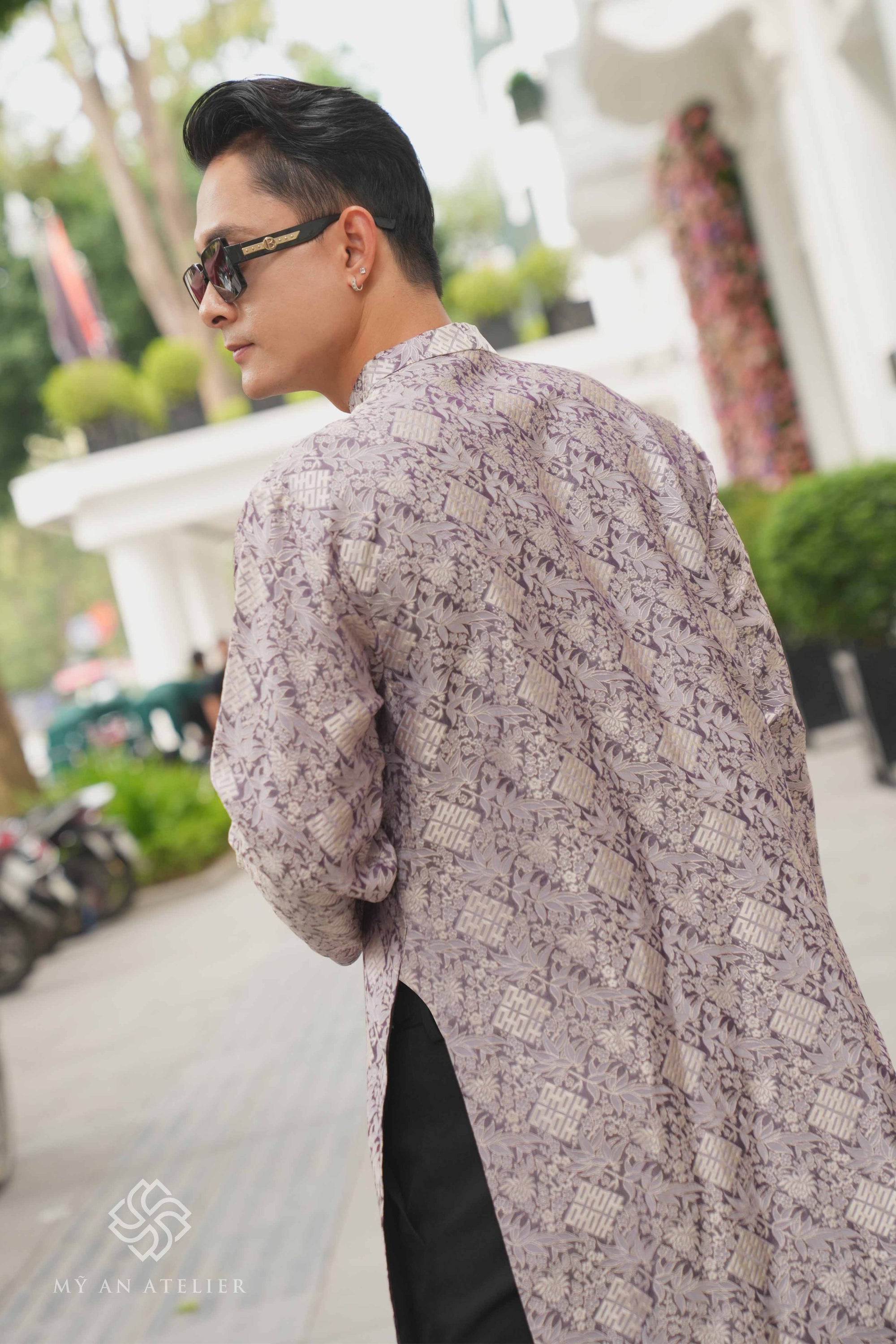 Mulberry silk men ao dai dress