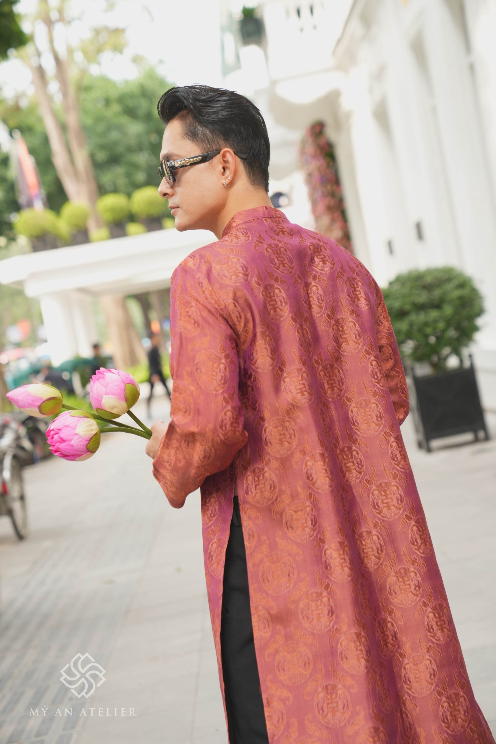 Mulberry silk men custom ao dai
