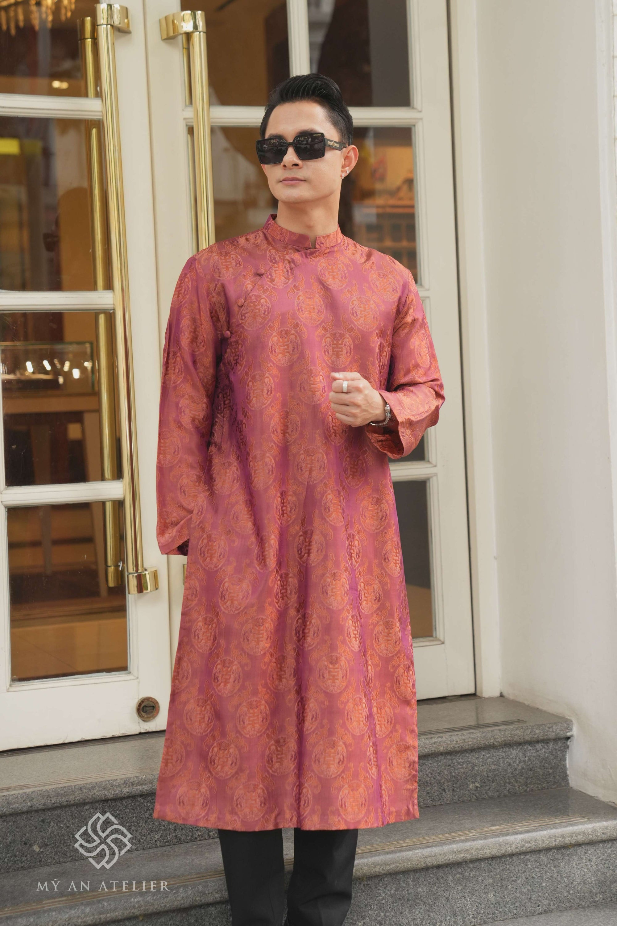 Mulberry silk men custom ao dai