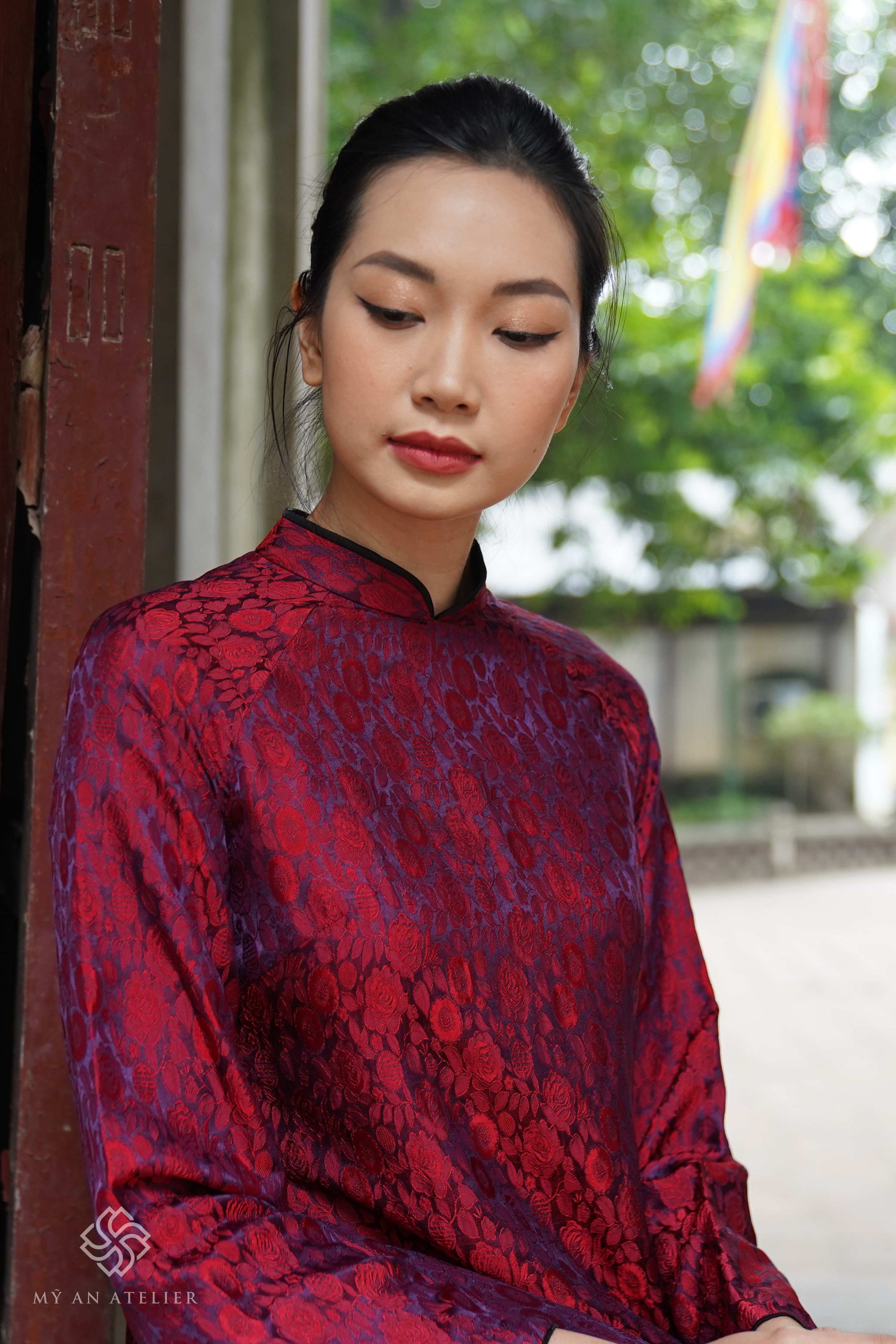 Mulberry silk red loose ao dai