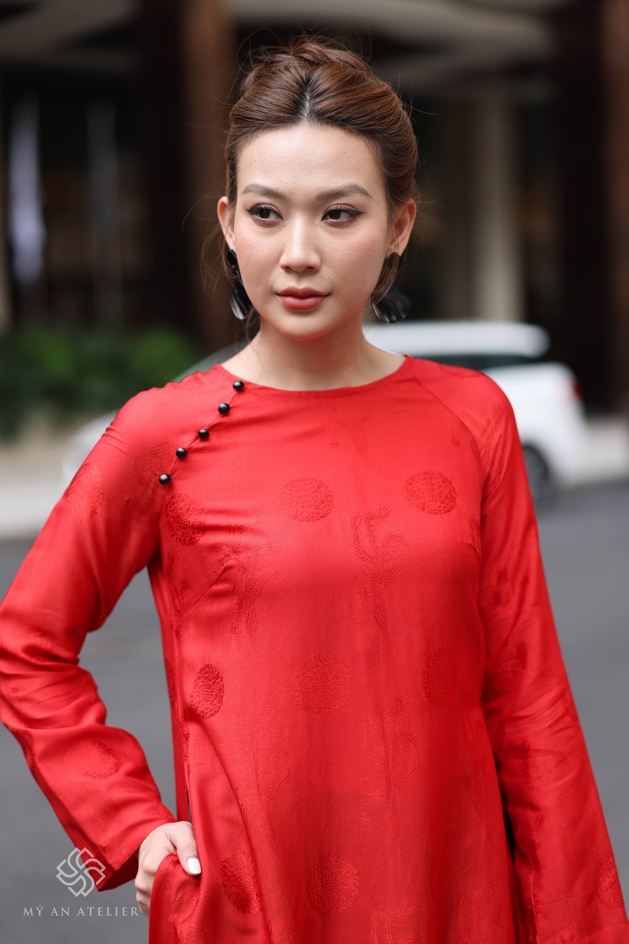 Mulberry silk red Vietnamese dress