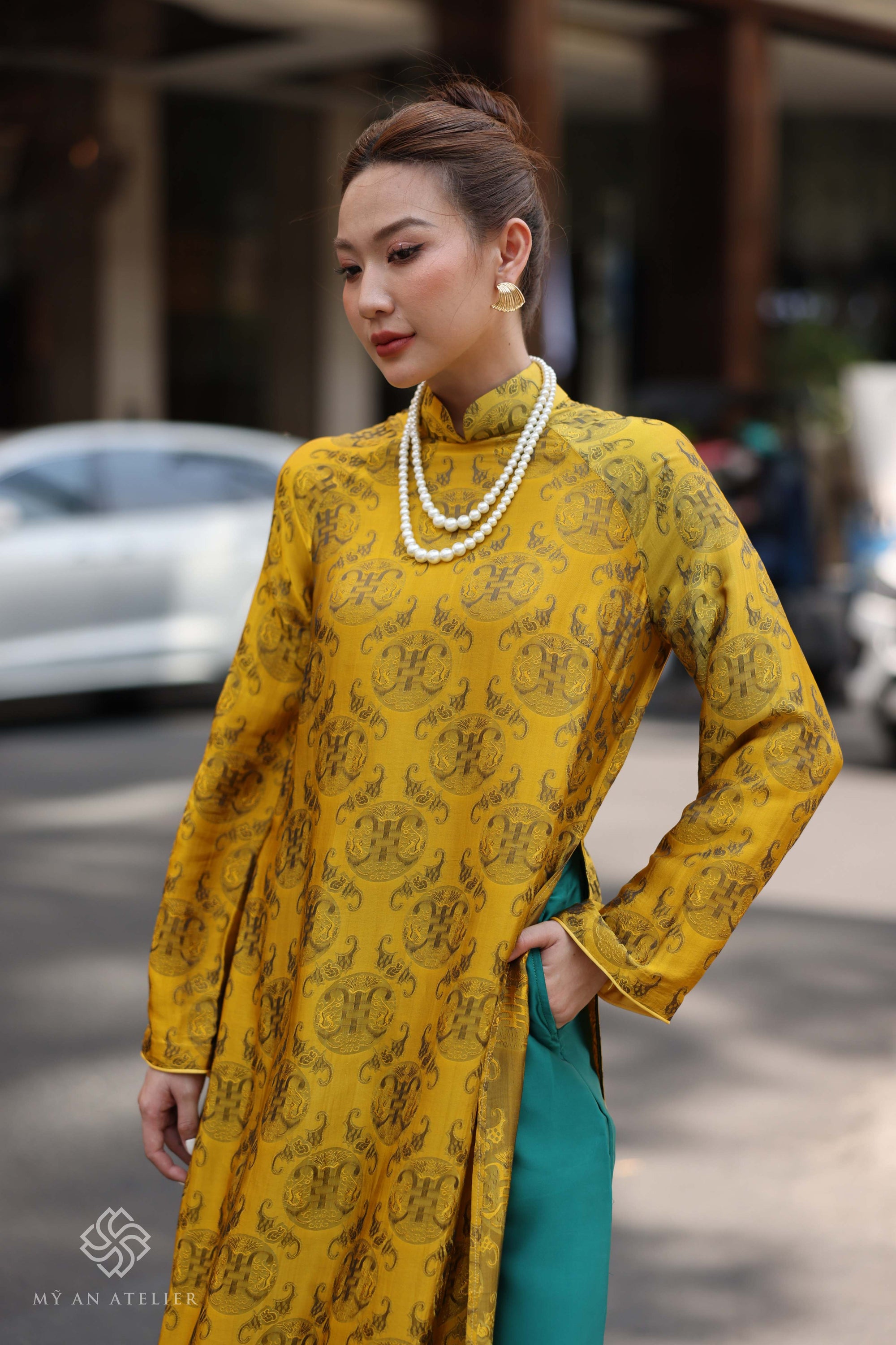Mulberry silk yellow Vietnamese dress