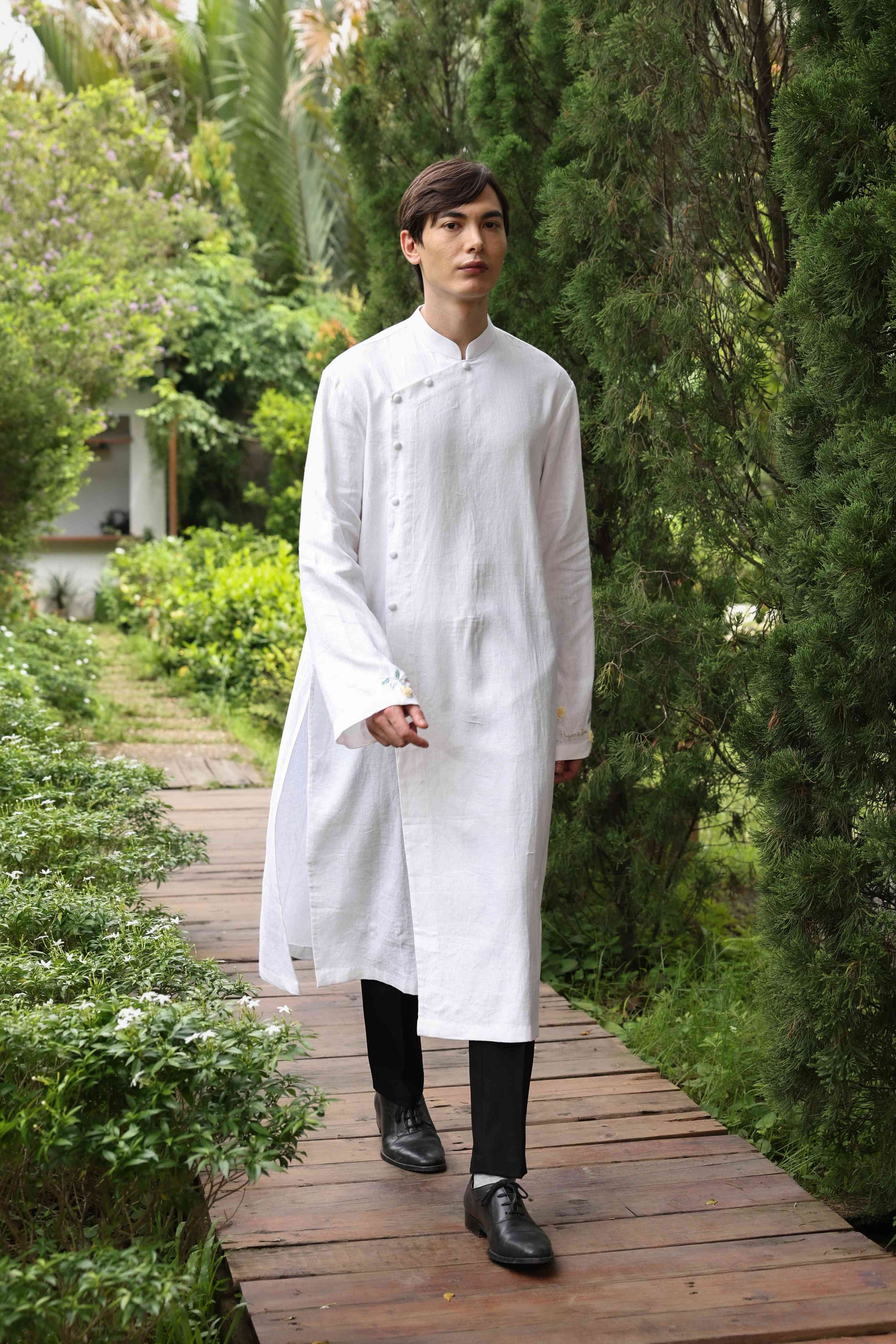 White linen ao dai for men