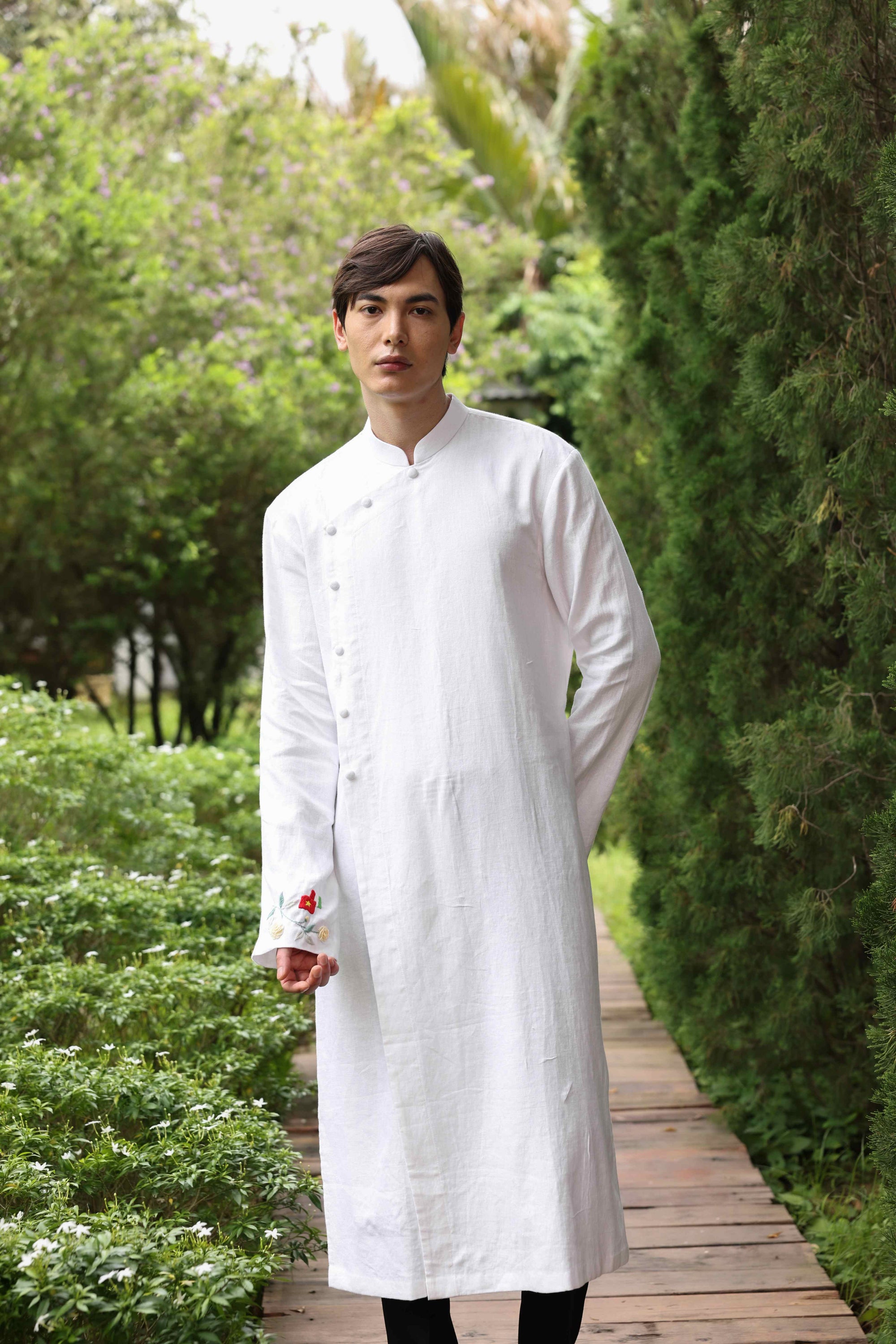 White linen ao dai for men