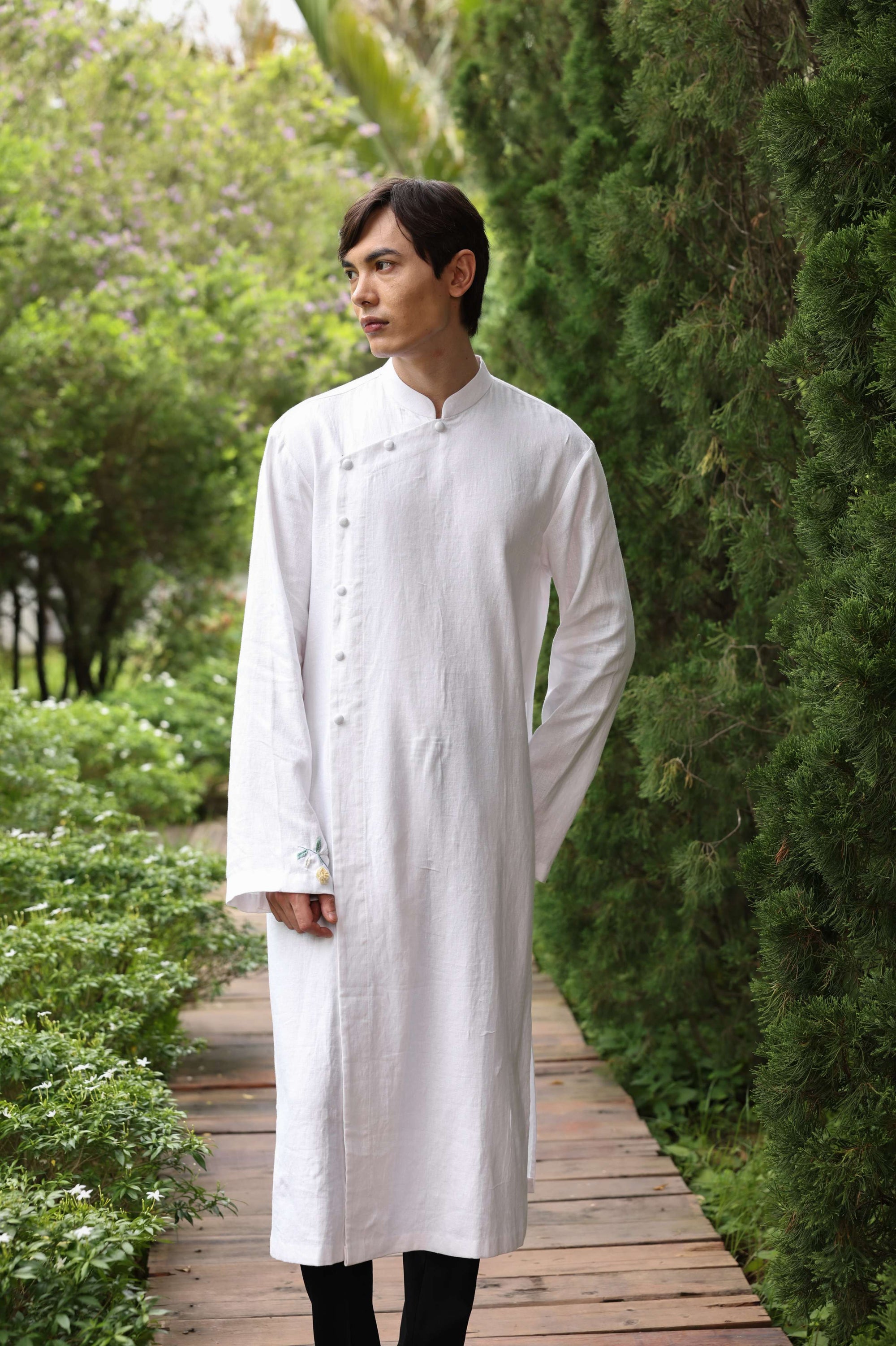 White linen ao dai for men