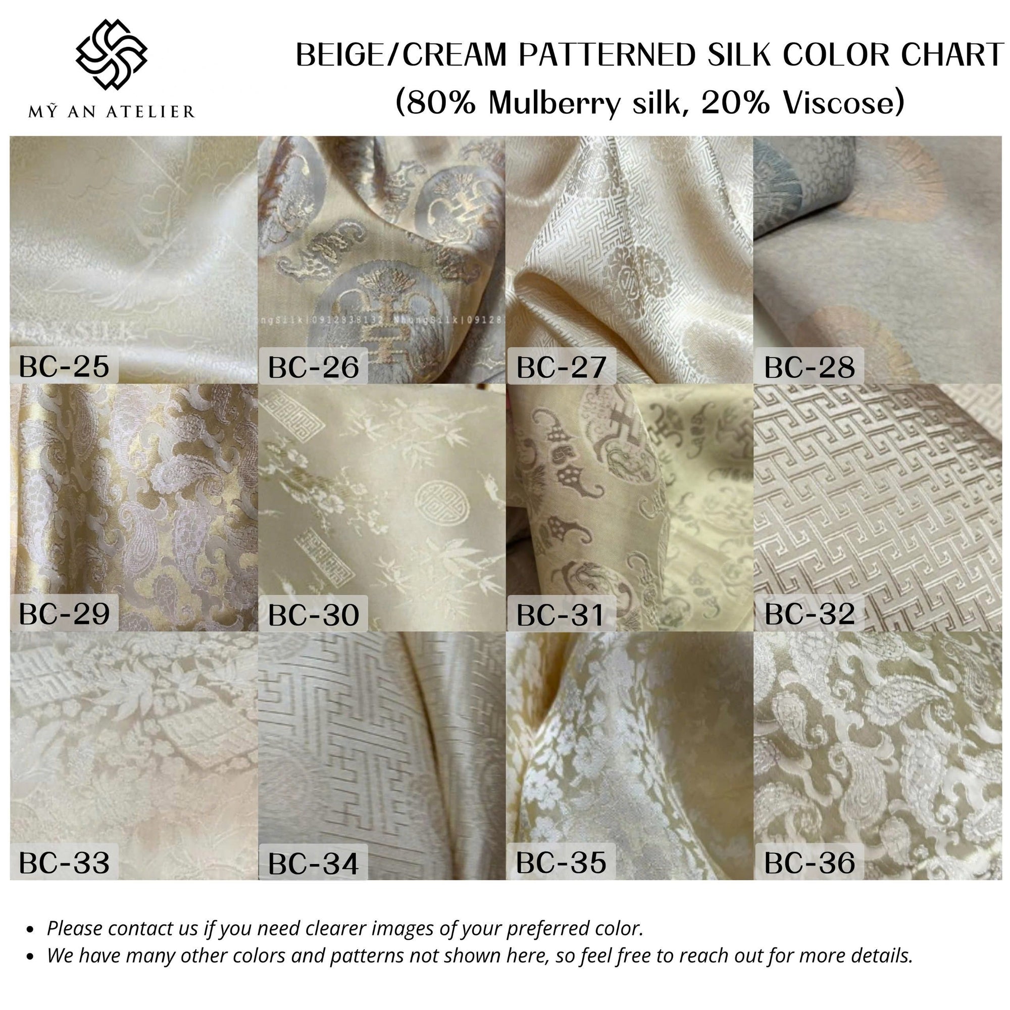 Beige cream patterned mulberry silk