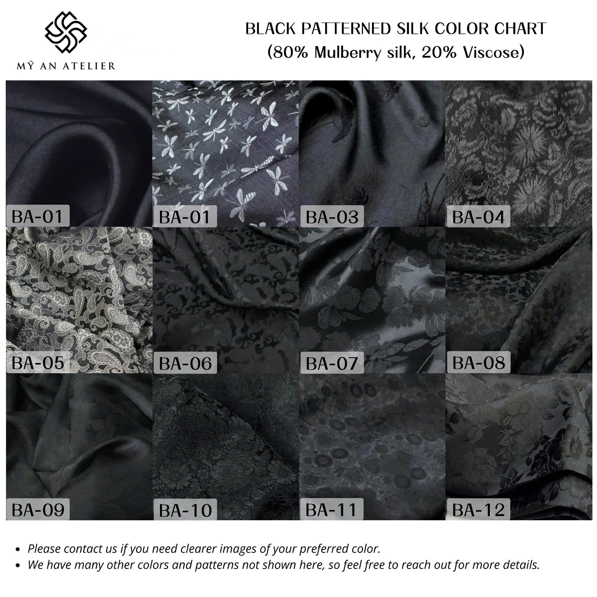 Black patterned mulberry silk