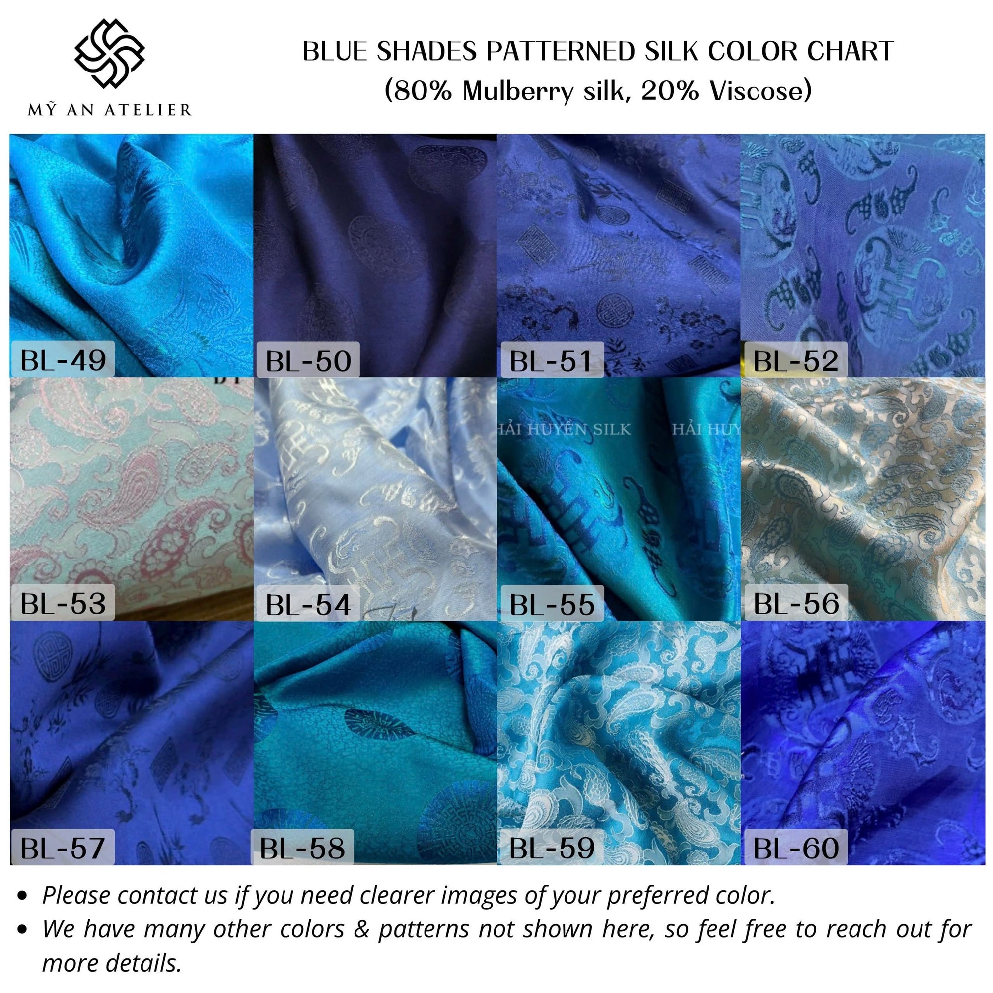 Blue patterned mulberry silk