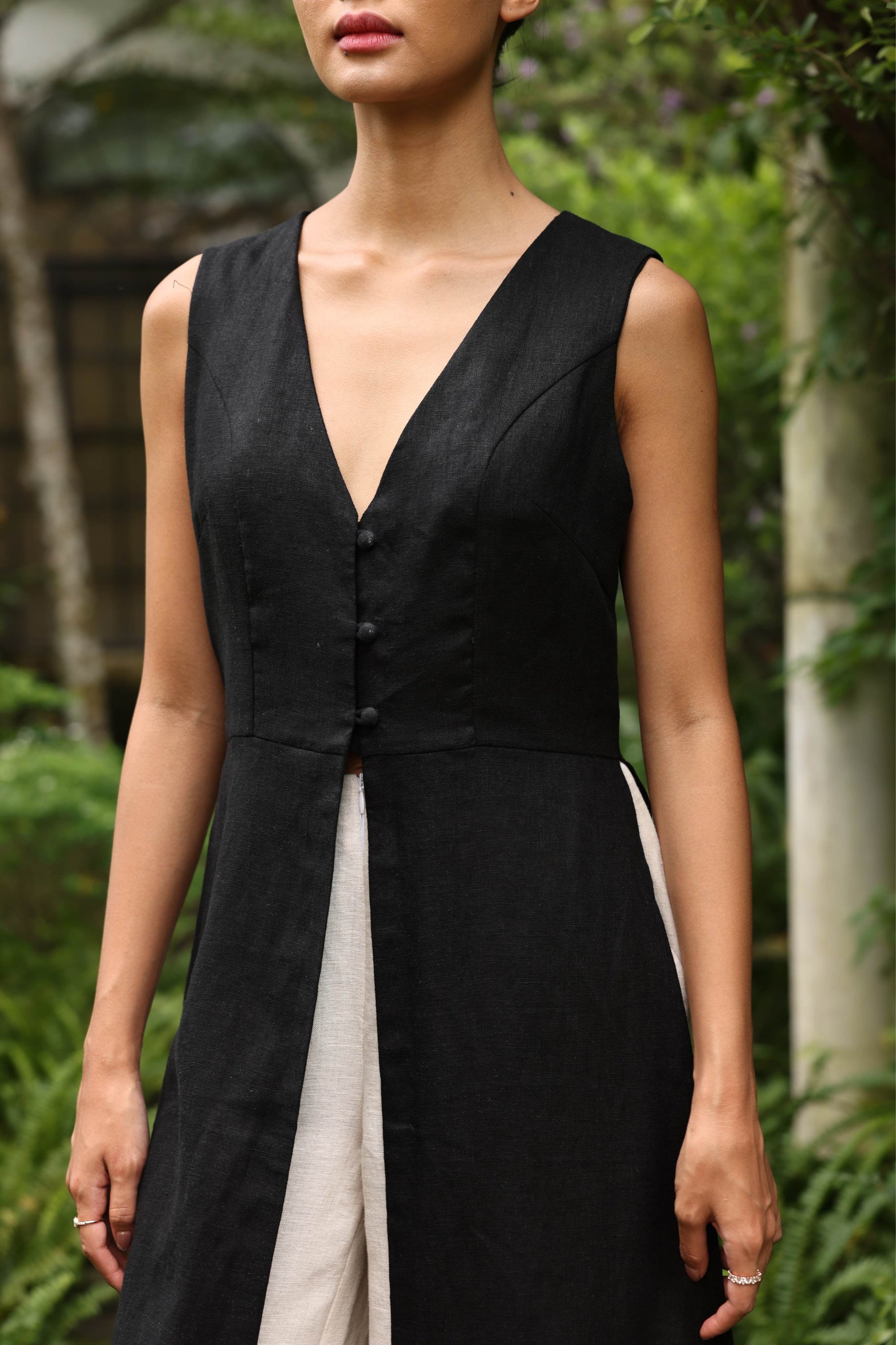 Button front linen ao dai