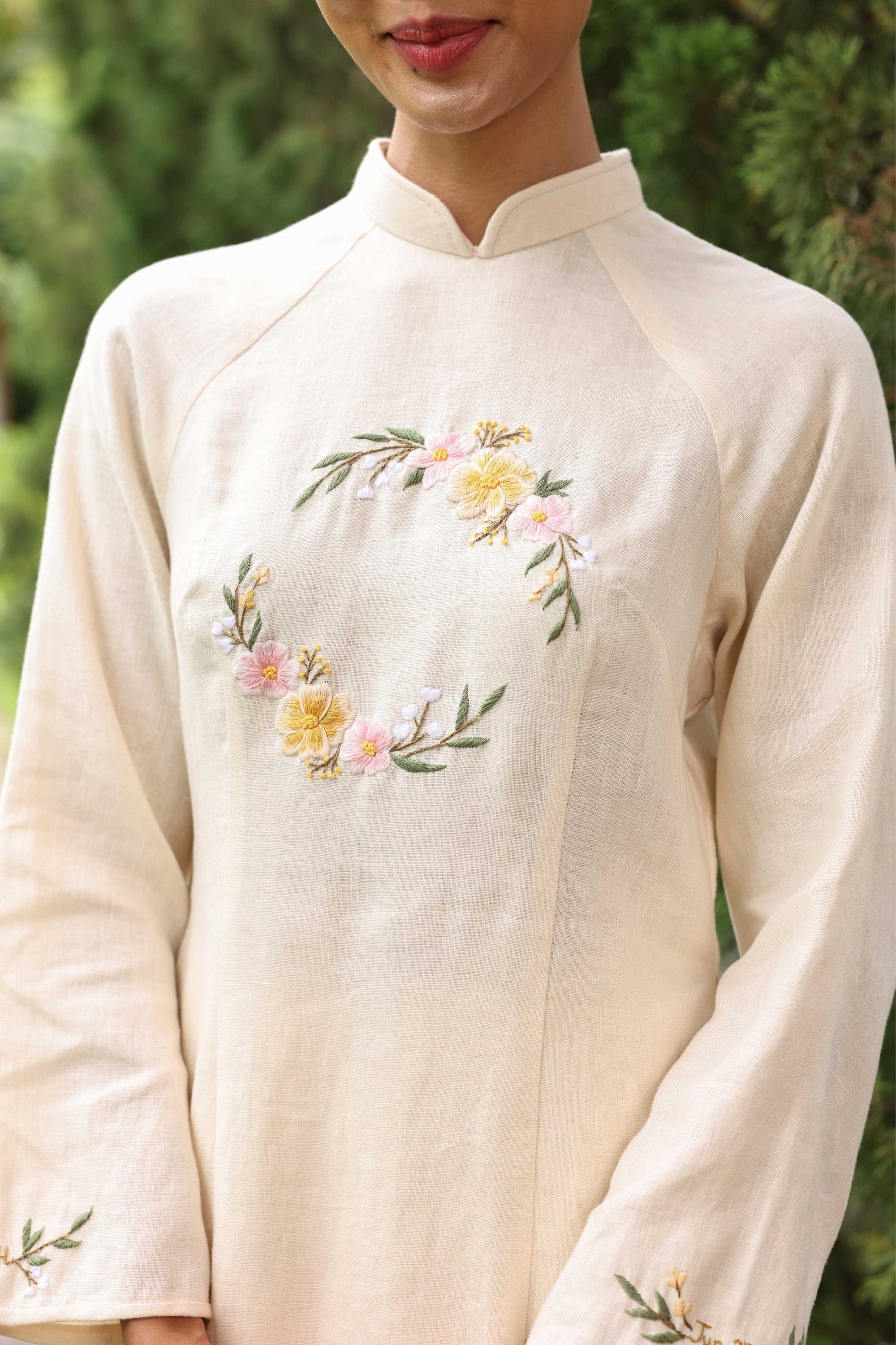 Formal Vietnamese linen dress