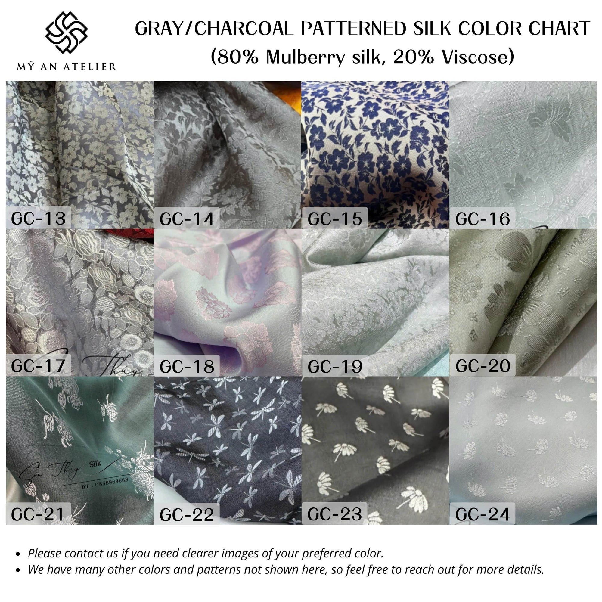 Gray charcoal patterned mulberry silk