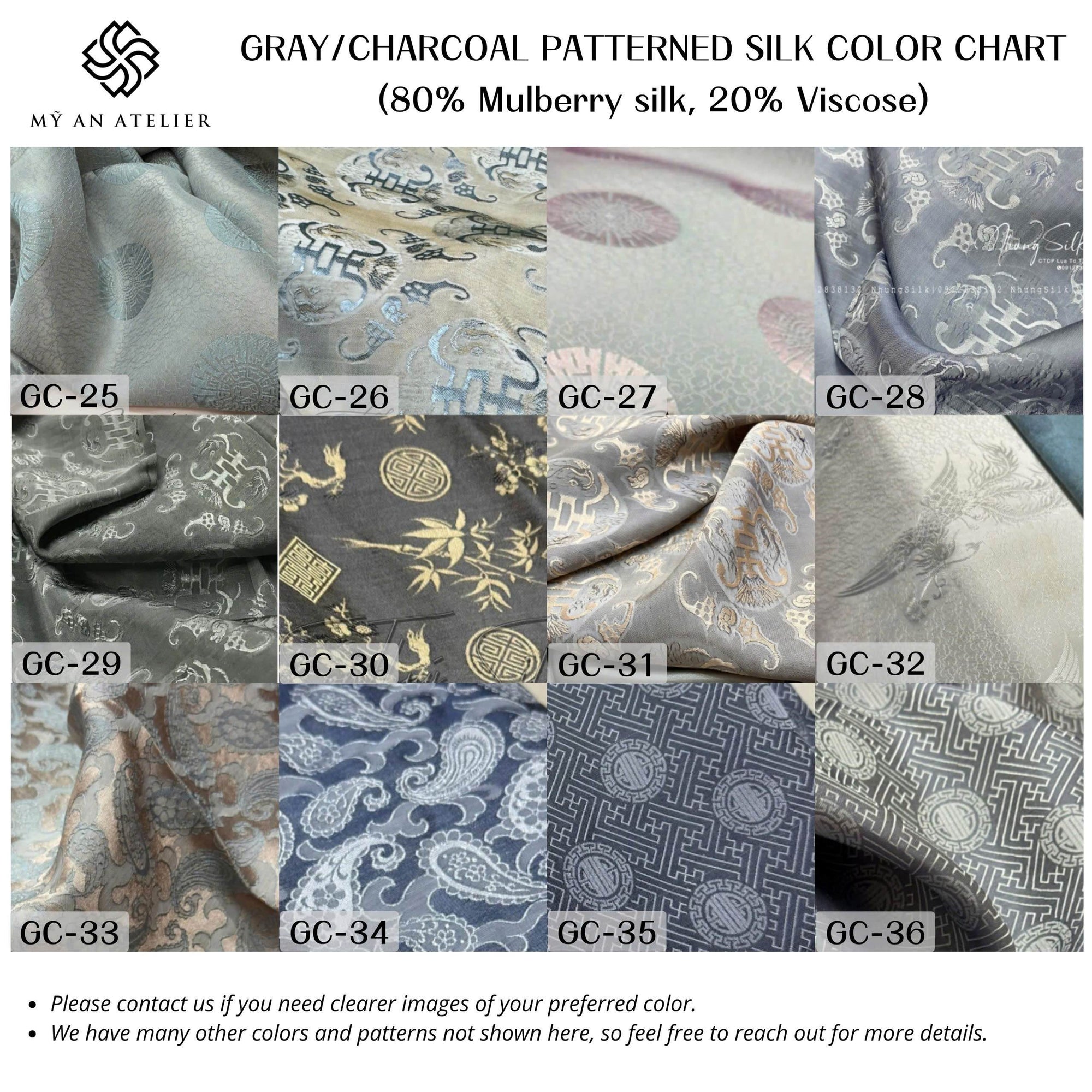Gray charcoal patterned mulberry silk